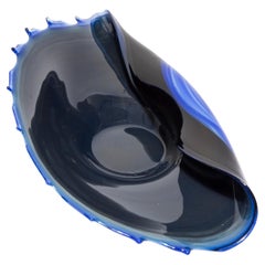 Mid Century Retro Blue and Black Decorative Plate Shell Italy 1960
