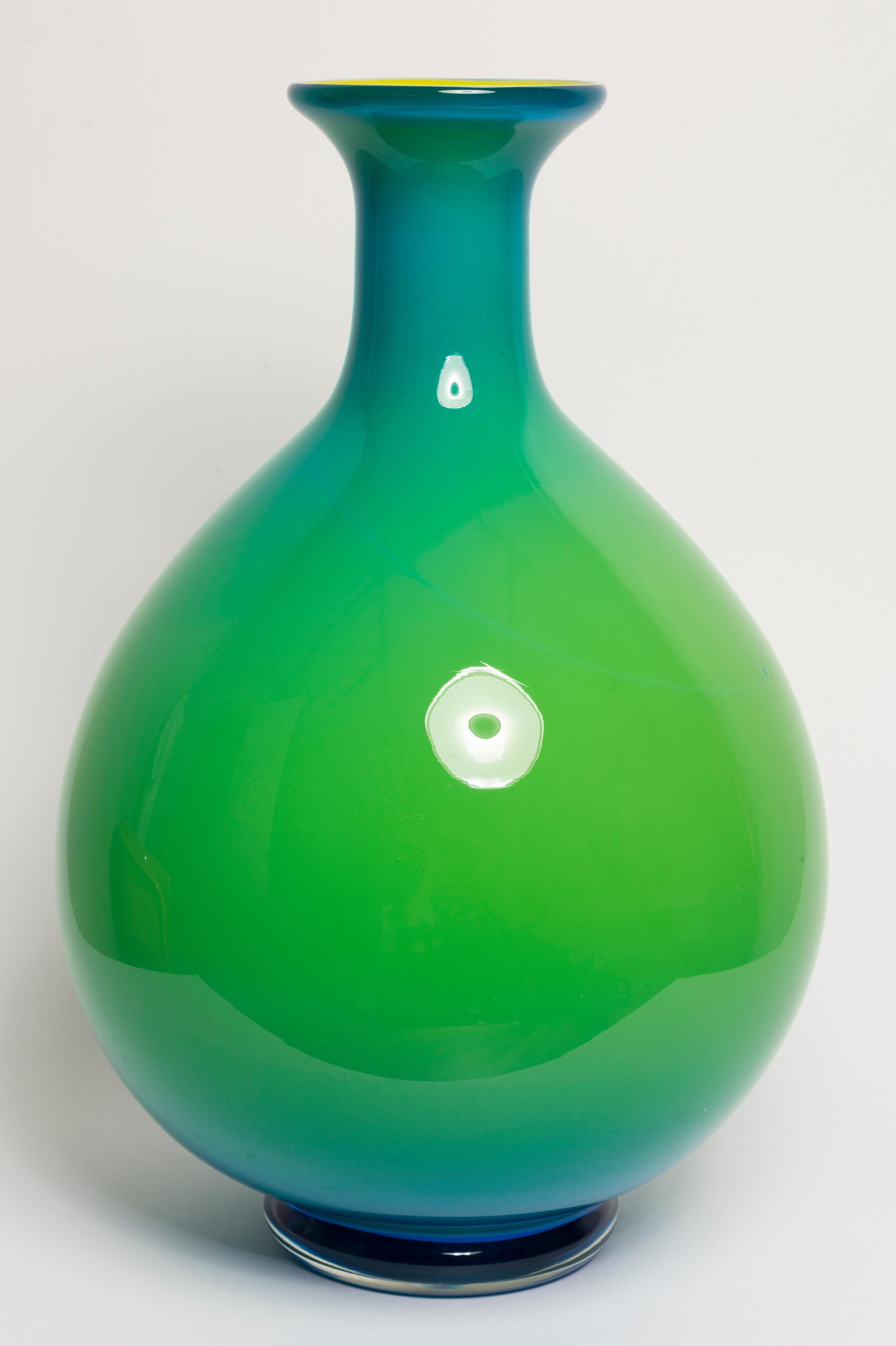 Glass Mid Century Vintage Blue and Green Big Vase, 20th Century, Europe, 1960s For Sale