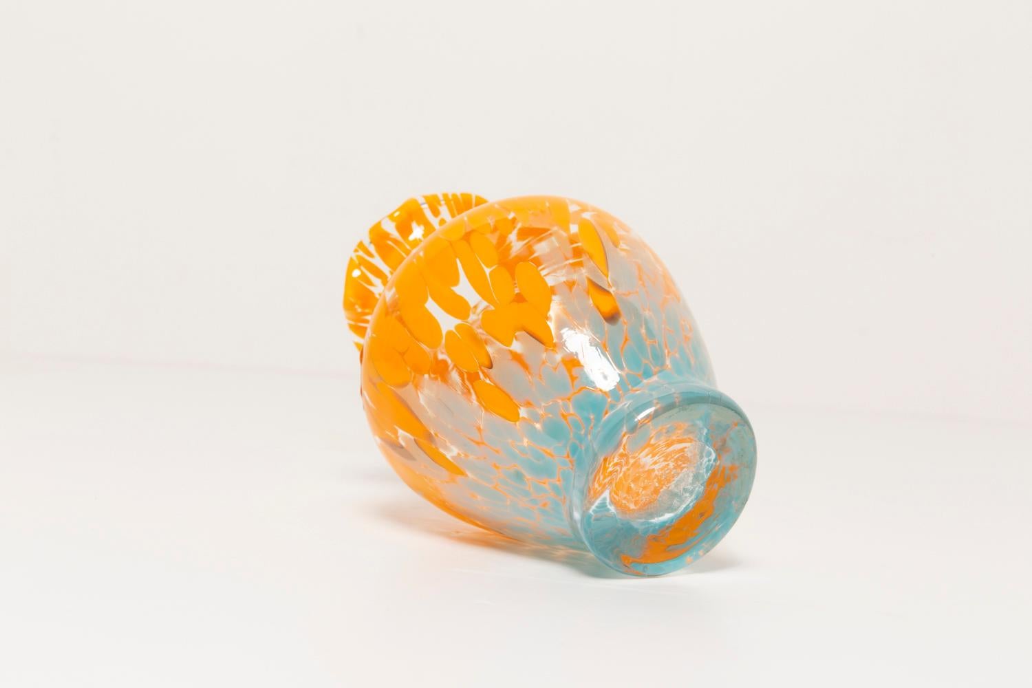 Midcentury Vintage Blue and Orange Dots Murano Vase, Italy, 1960s For Sale 1
