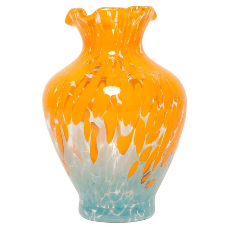 Blaue und orangefarbene gepunktete Murano-Vase aus der Mitte des Jahrhunderts, Italien, 1960er Jahre