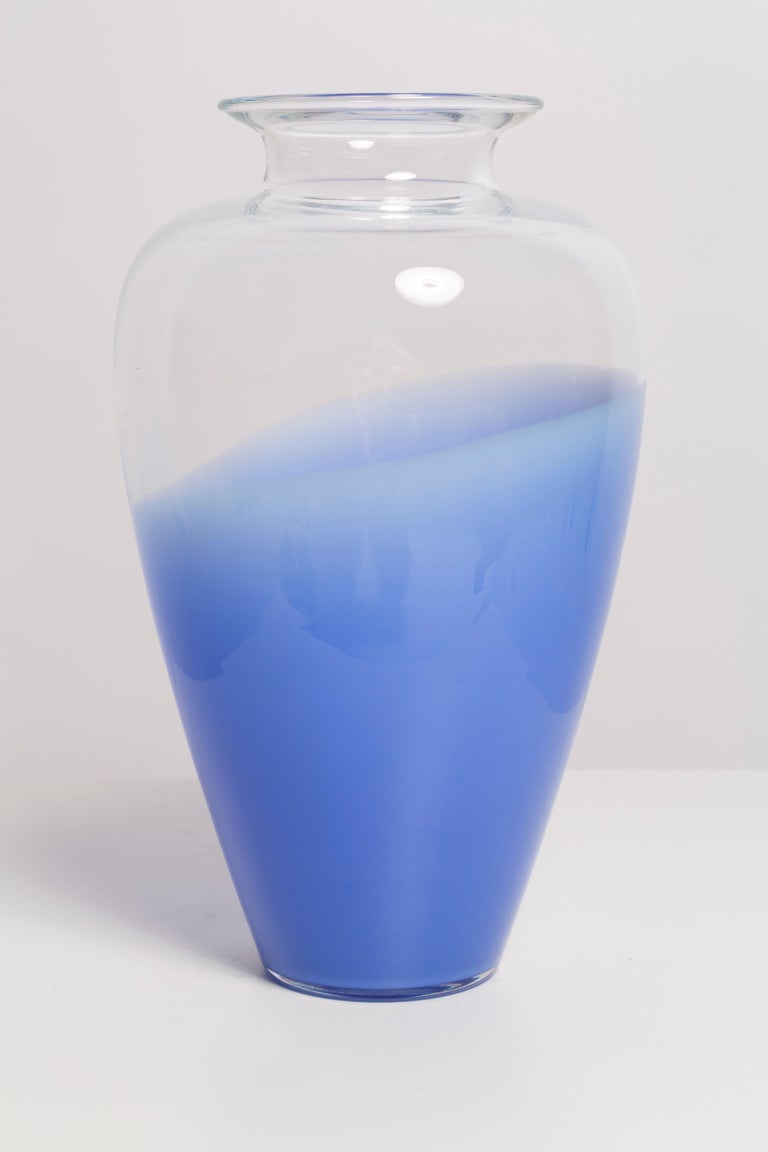 Mid Century Vintage Blue and Transparent Big Vase, Italy, 1960s For