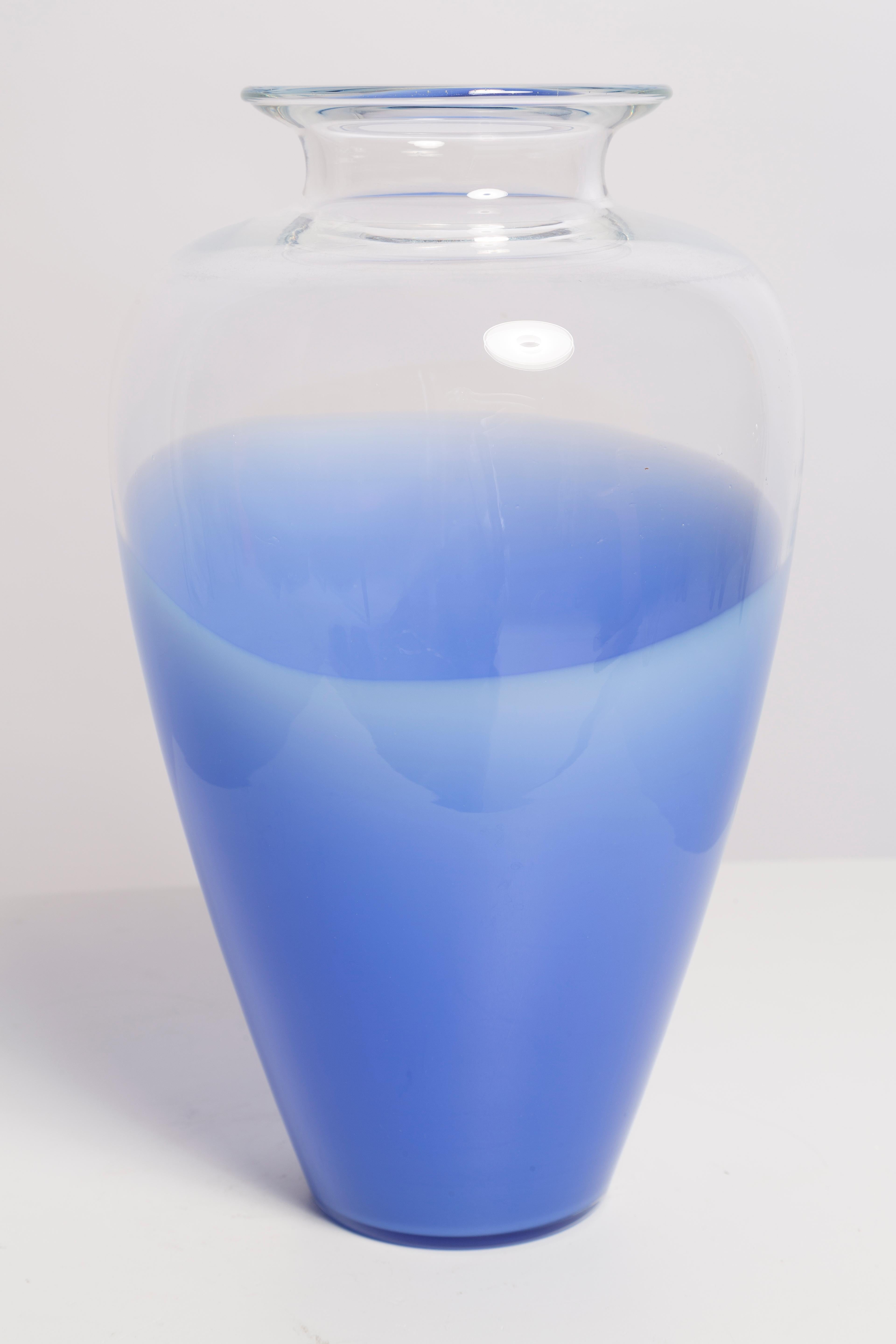 Glass Mid Century Vintage Blue and Transparent Big Vase, Italy, 1960s For Sale
