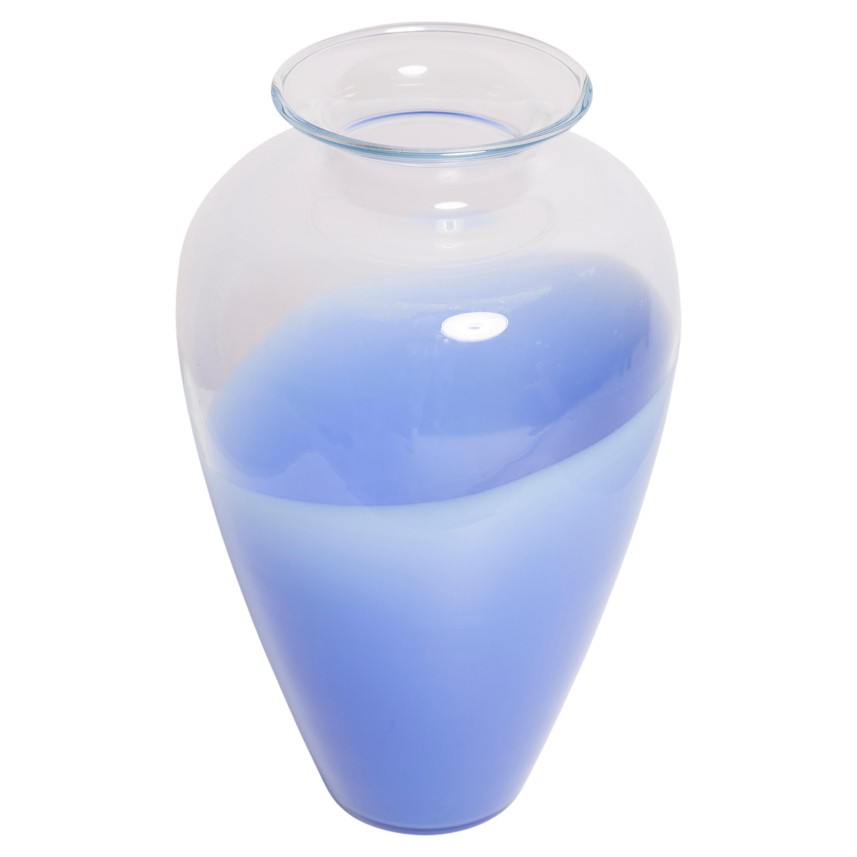 Mid Century Vintage Blue and Transparent Big Vase, Italy, 1960s