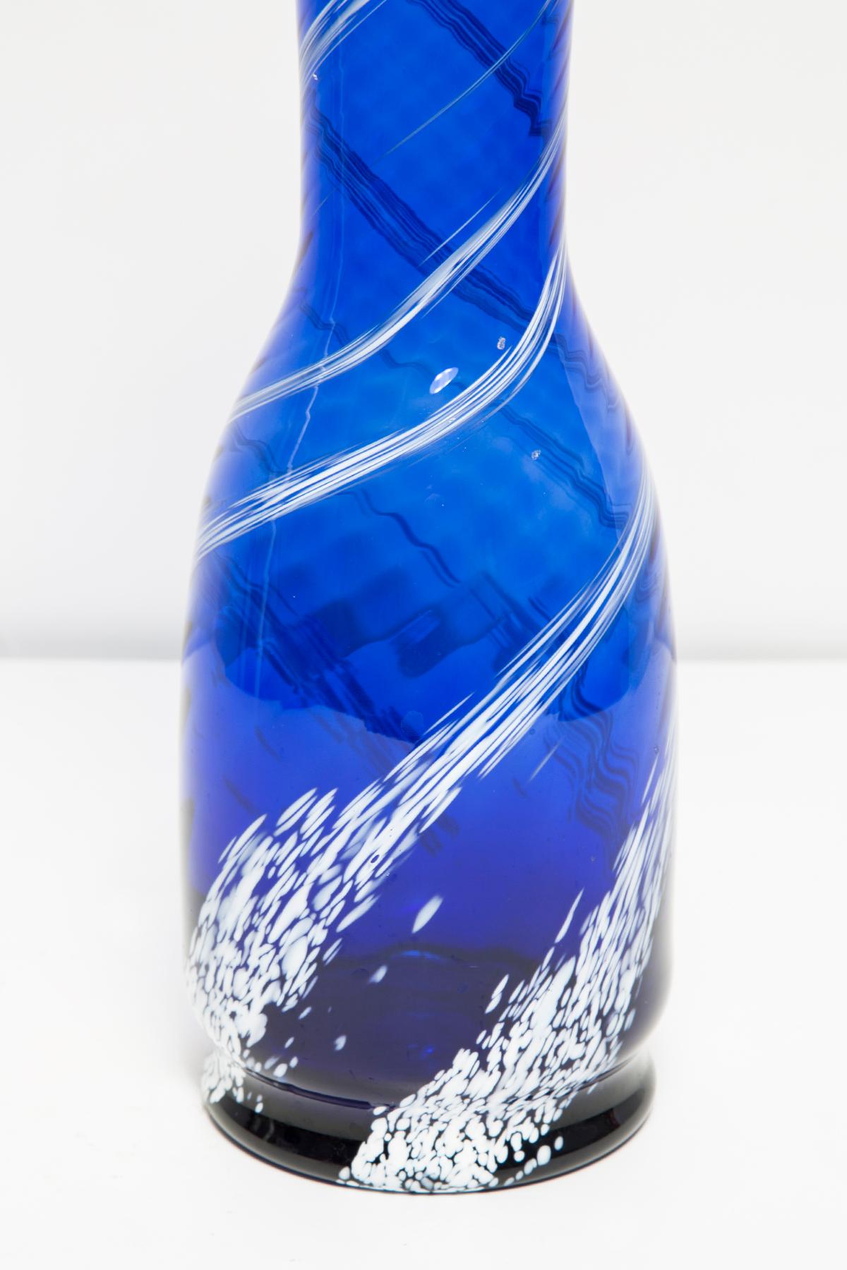 Mid Century Vintage Blue and White Artistic Glass Vase Bottle, Europe, 1970s For Sale 3