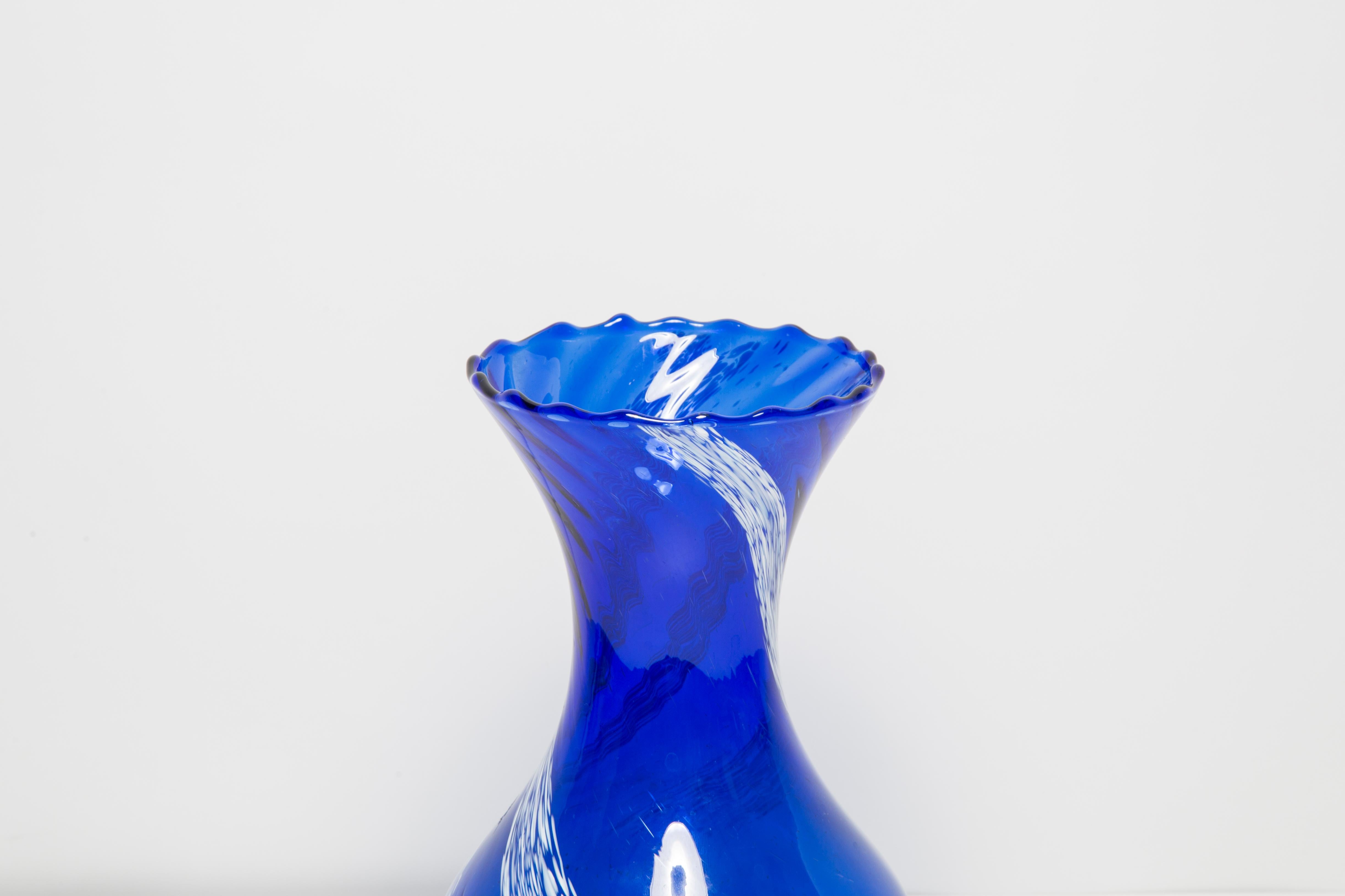 Mid Century Vintage Blue and White Artistic Glass Vase, Europe, 1970s For Sale 5