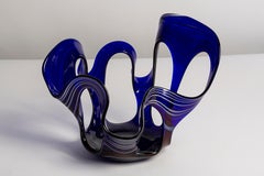 Mid Century Vintage Blue and White Artistic Glass Vase, Europe, 1970s