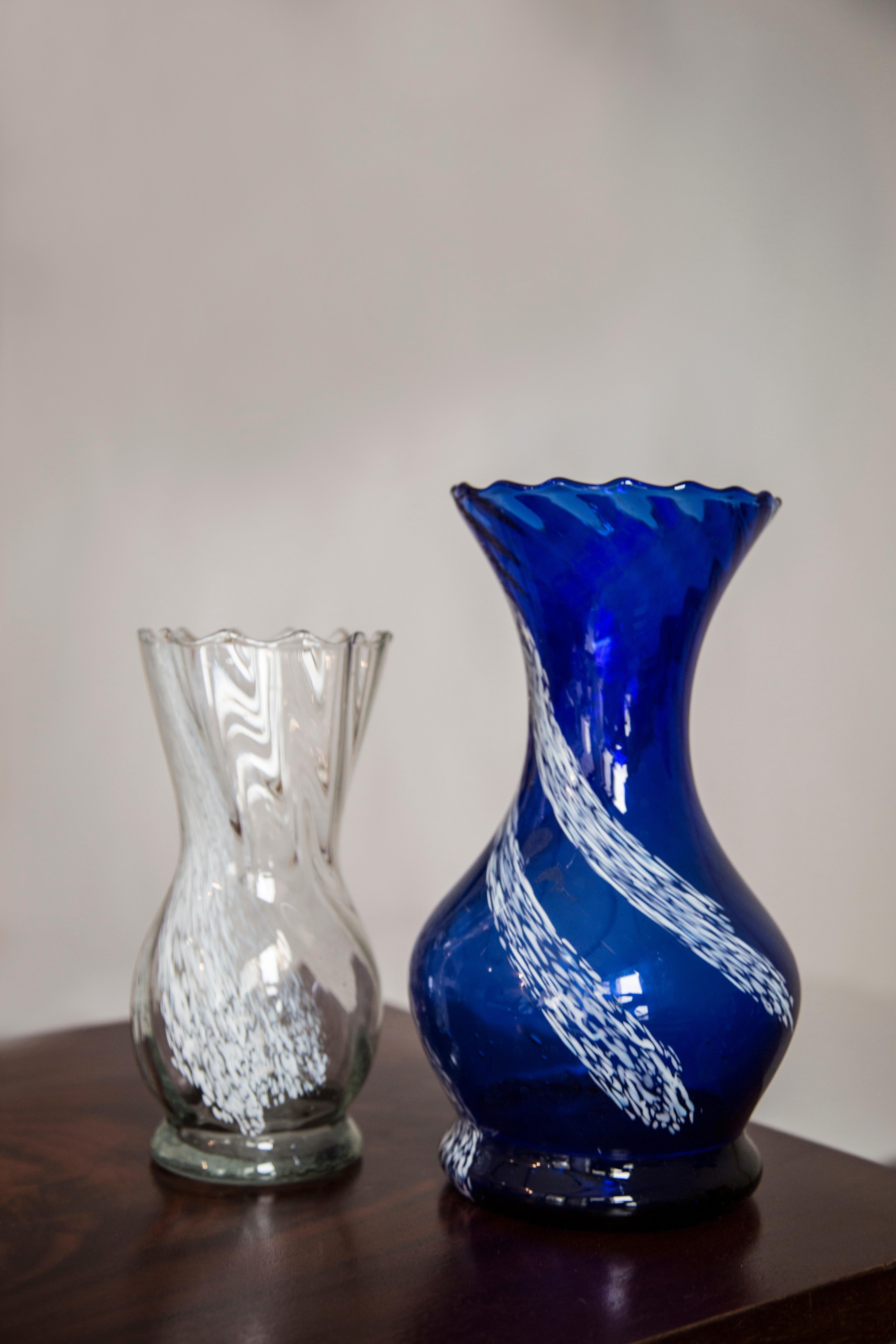20th Century Mid Century Vintage Blue and White Artistic Glass Vase, Europe, 1970s For Sale