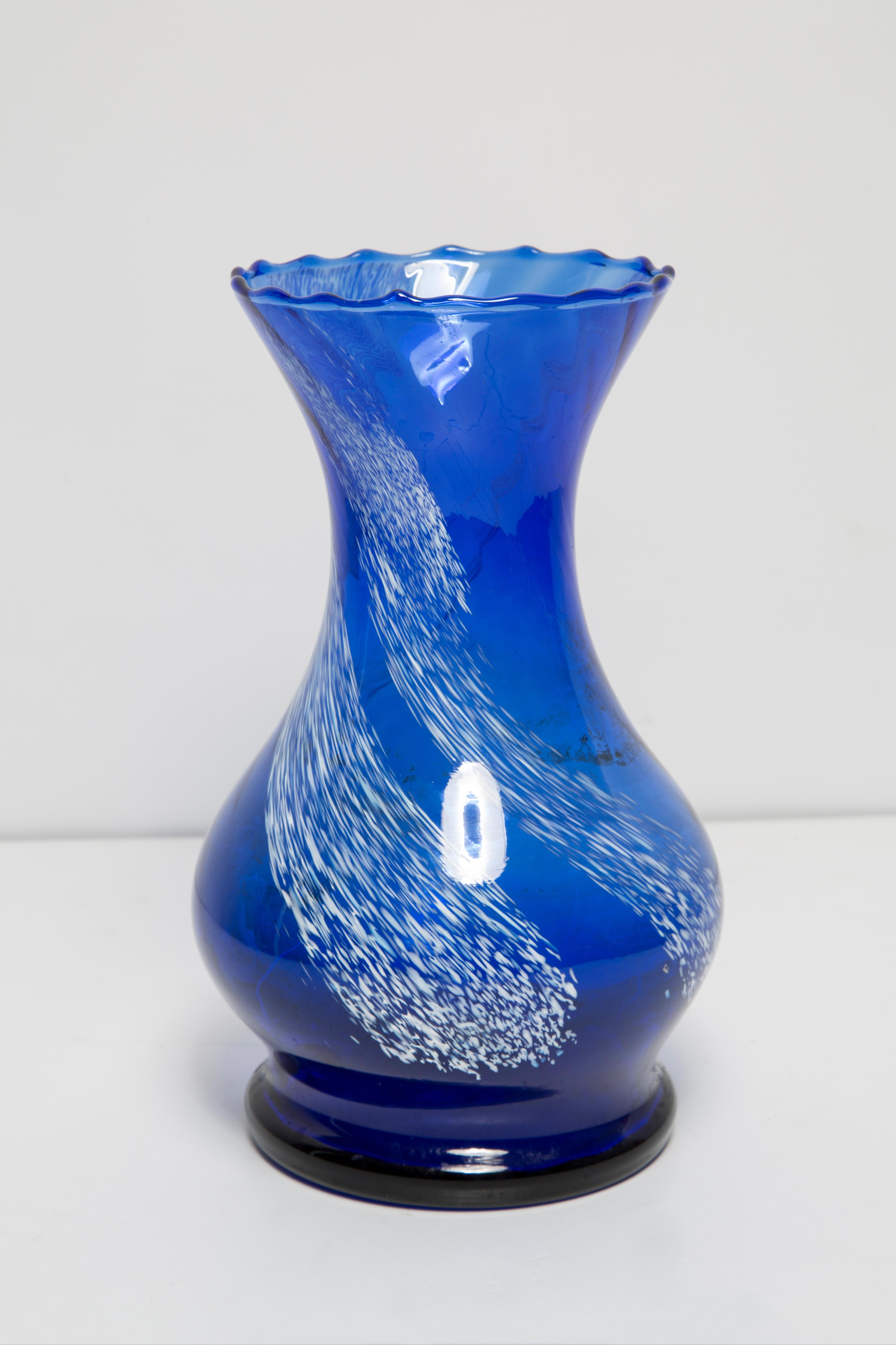 20th Century Mid Century Vintage Blue and White Artistic Glass Vase, Europe, 1970s For Sale