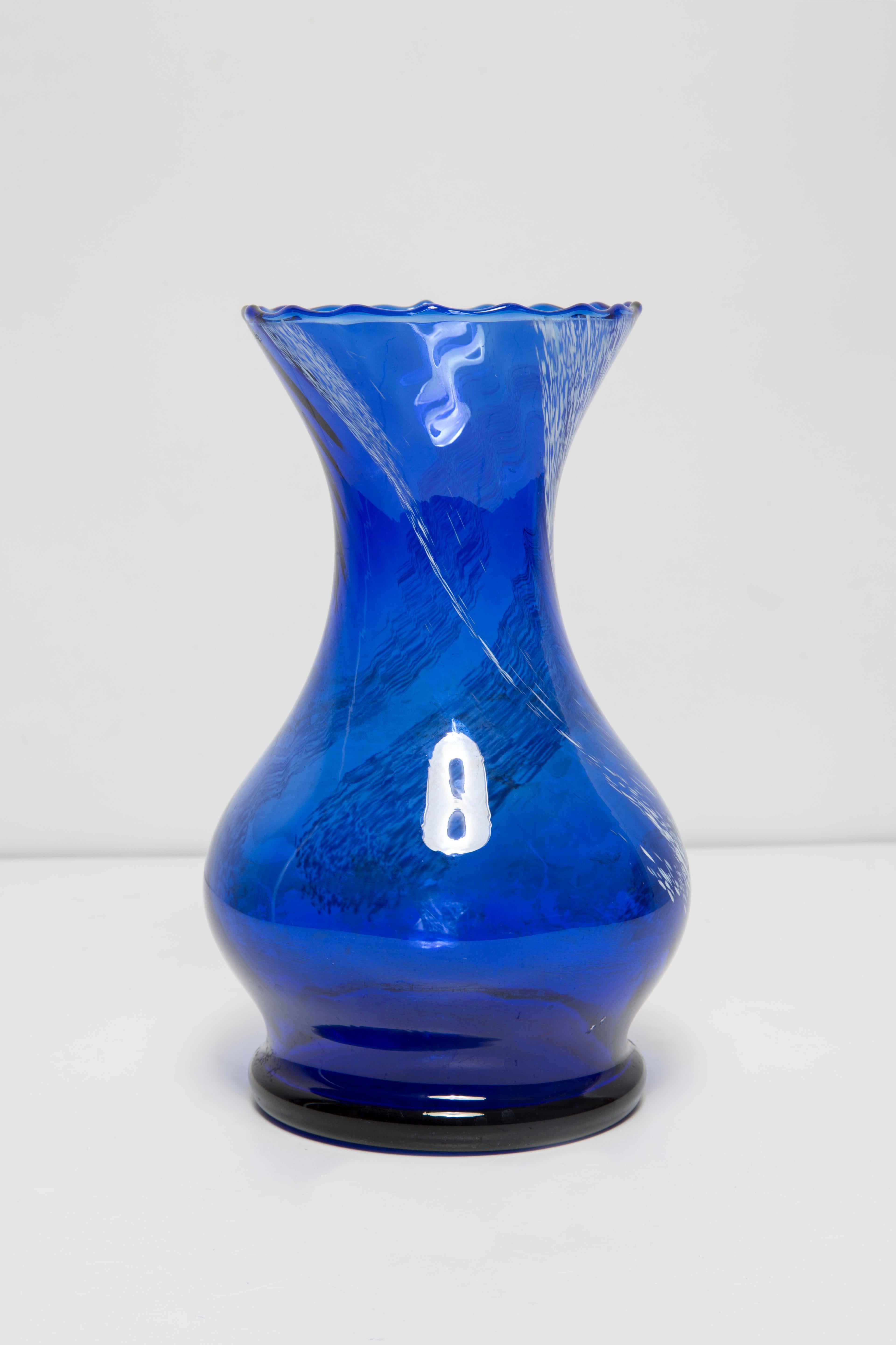 Mid Century Vintage Blue and White Artistic Glass Vase, Europe, 1970s For Sale 1