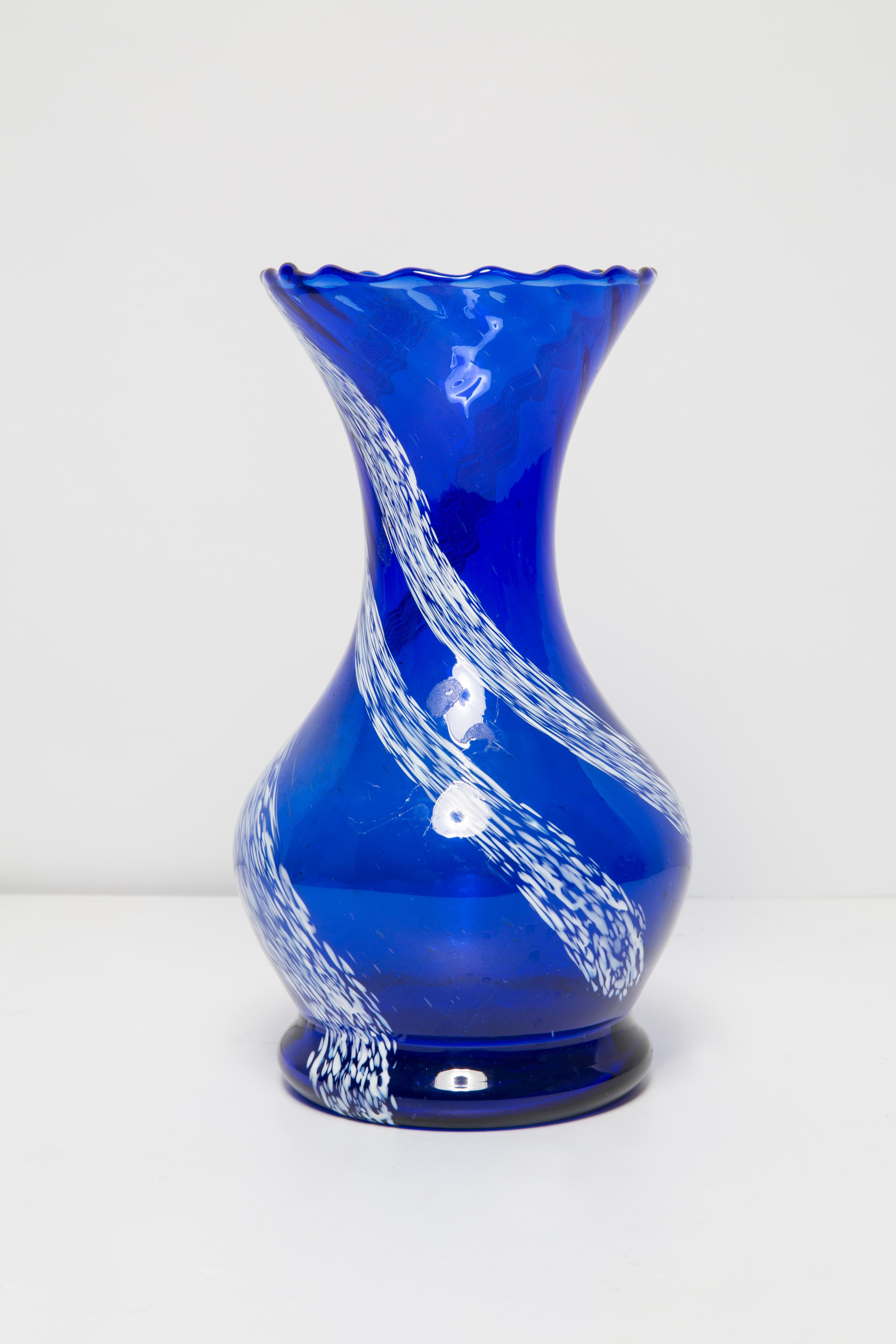Mid Century Vintage Blue and White Artistic Glass Vase, Europe, 1970s For Sale 2