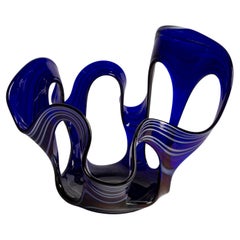 Mid Century Retro Blue and White Artistic Glass Vase, Europe, 1970s
