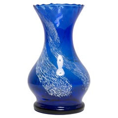 Mid Century Retro Blue and White Artistic Glass Vase, Europe, 1970s