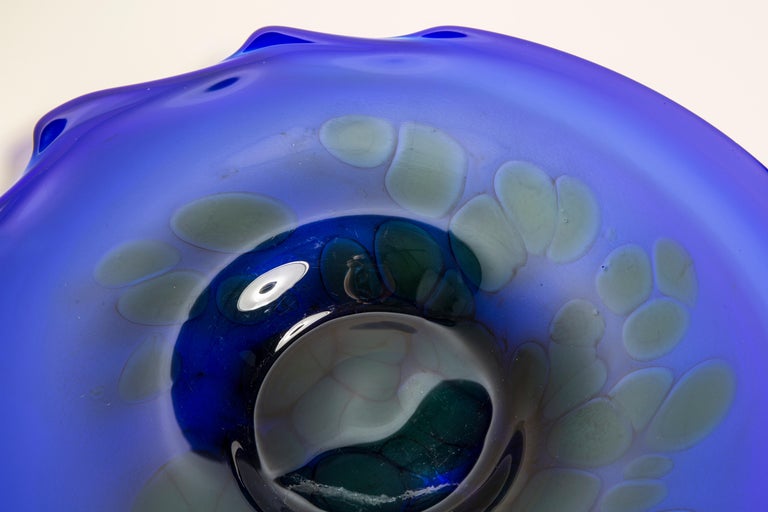 Midcentury Vintage Blue and Yellow Decorative Murano Plate, Italy