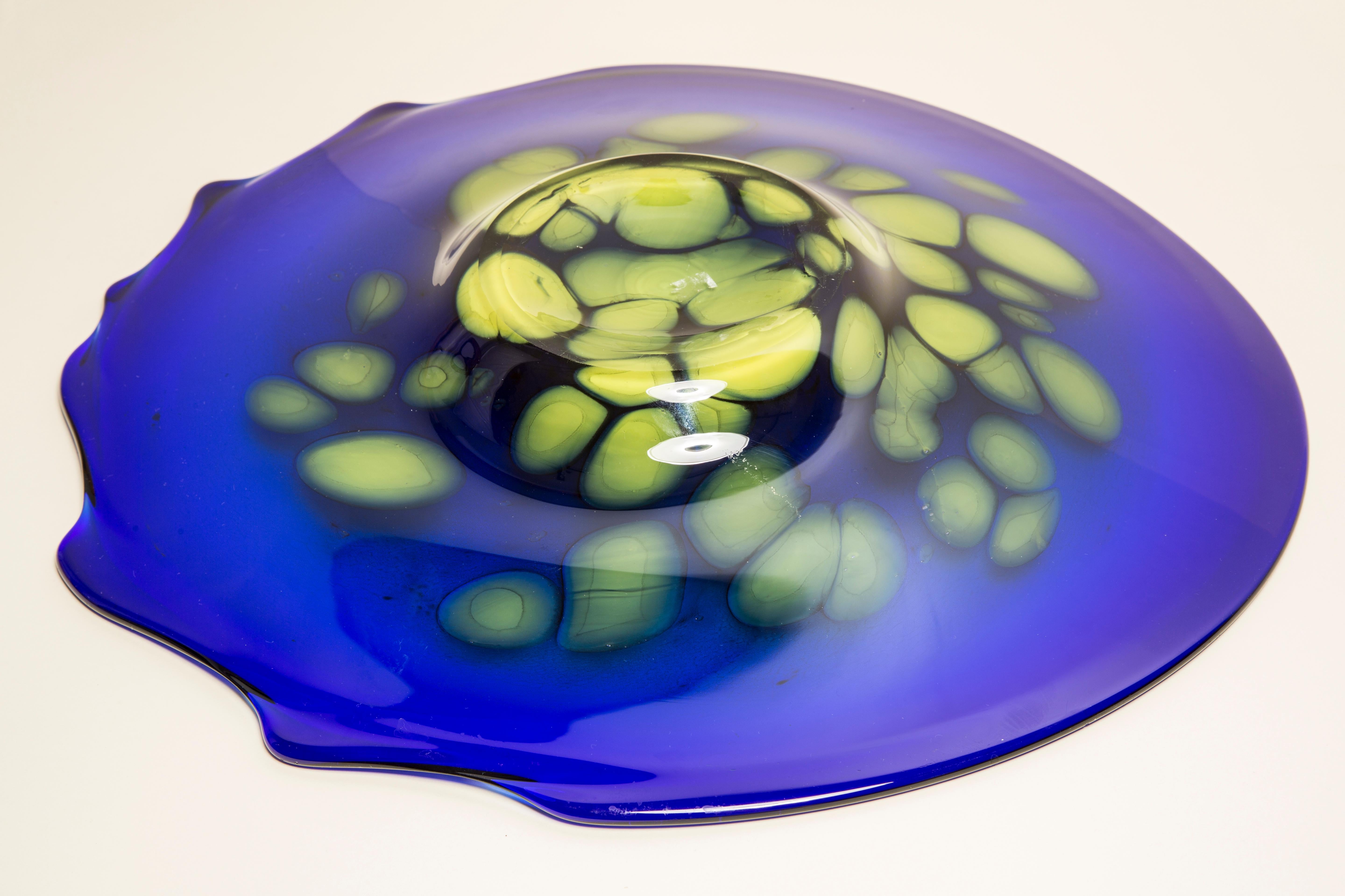 Midcentury Vintage Blue and Yellow Decorative Murano Plate, Italy, 1960s For Sale 7