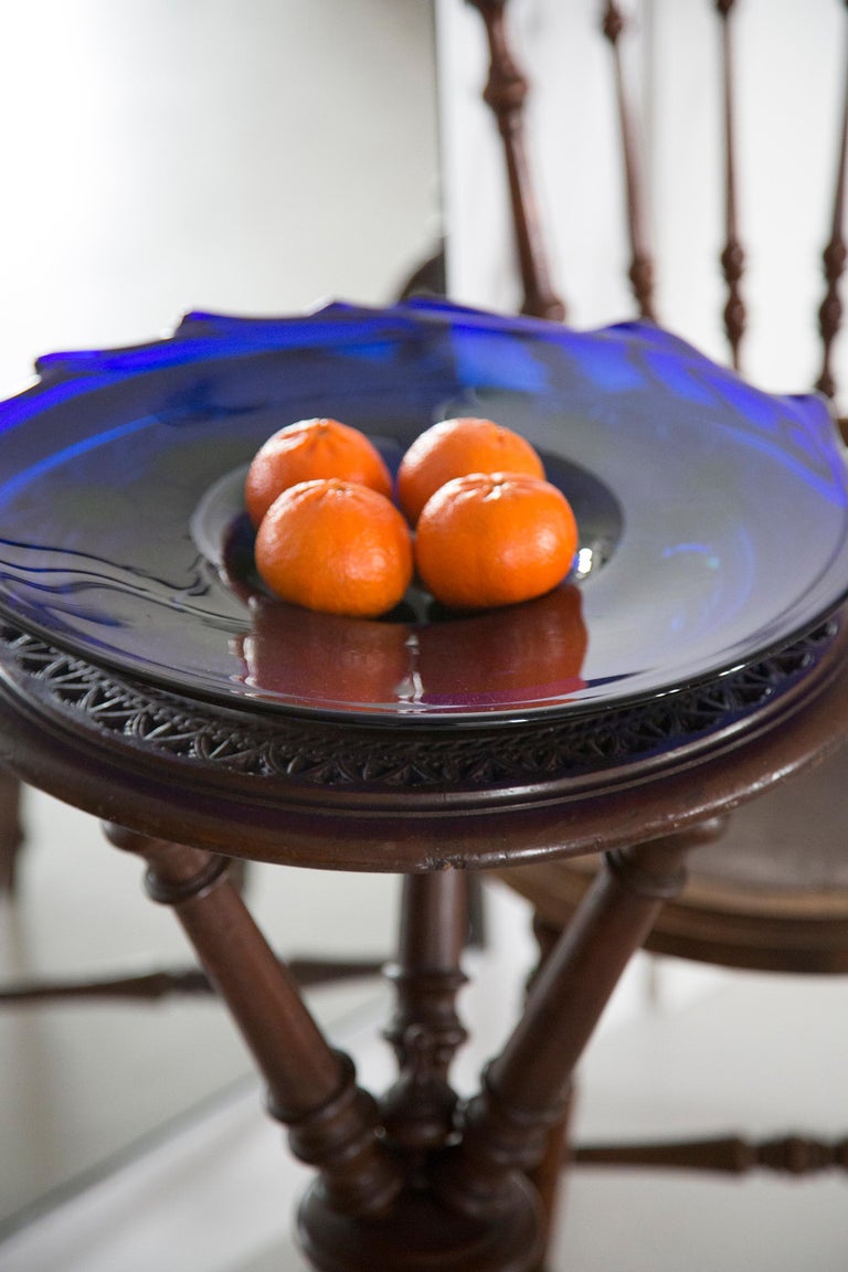 Midcentury Vintage Blue and Yellow Decorative Murano Plate, Italy