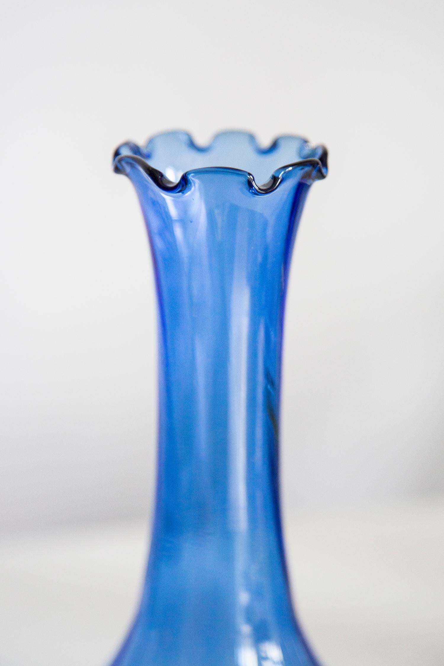 Mid Century Vintage Blue Artistic Glass Vase, Europe, 1970s For Sale 5