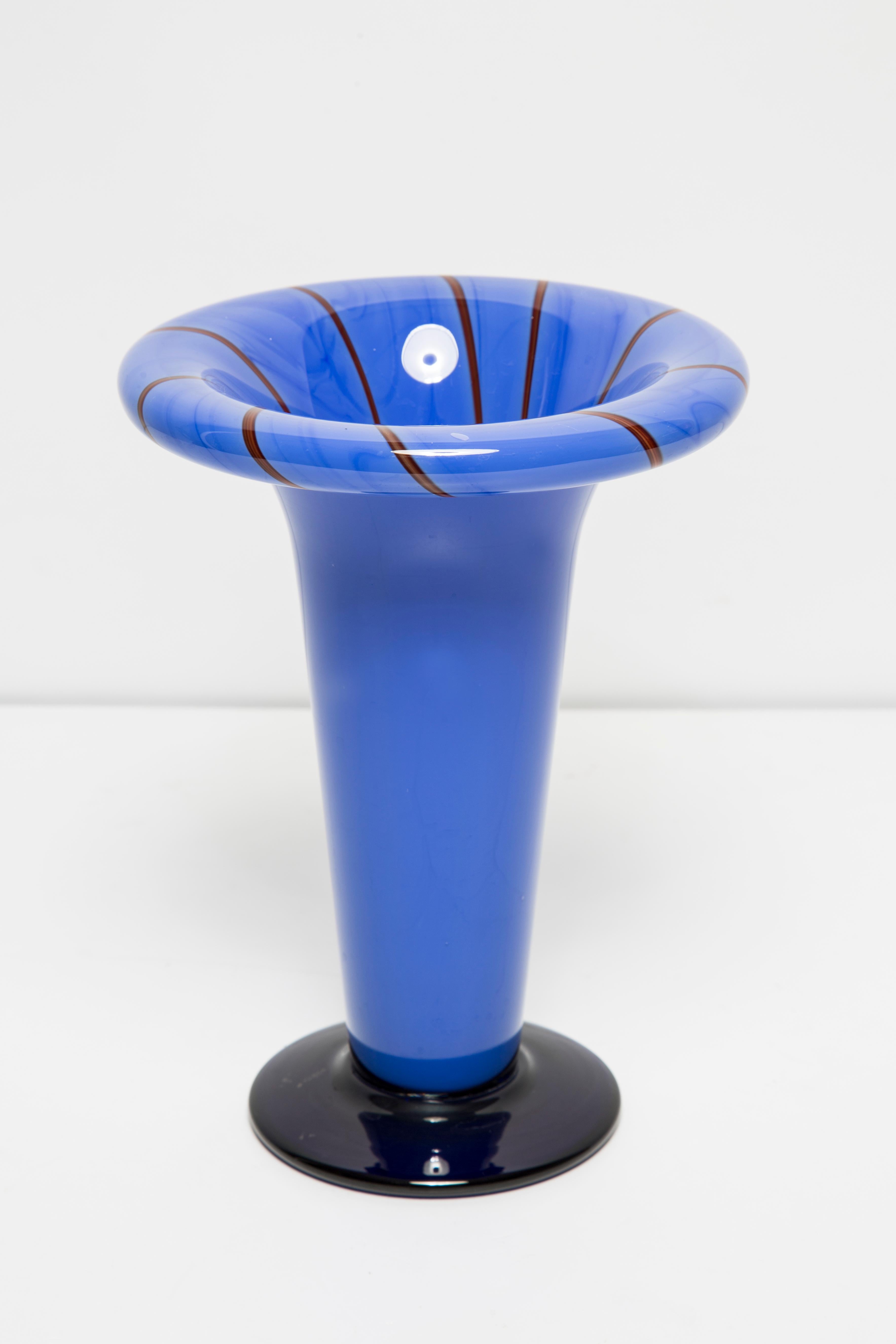 20th Century Mid Century Vintage Blue Artistic Glass Vase, Europe, 1970s For Sale