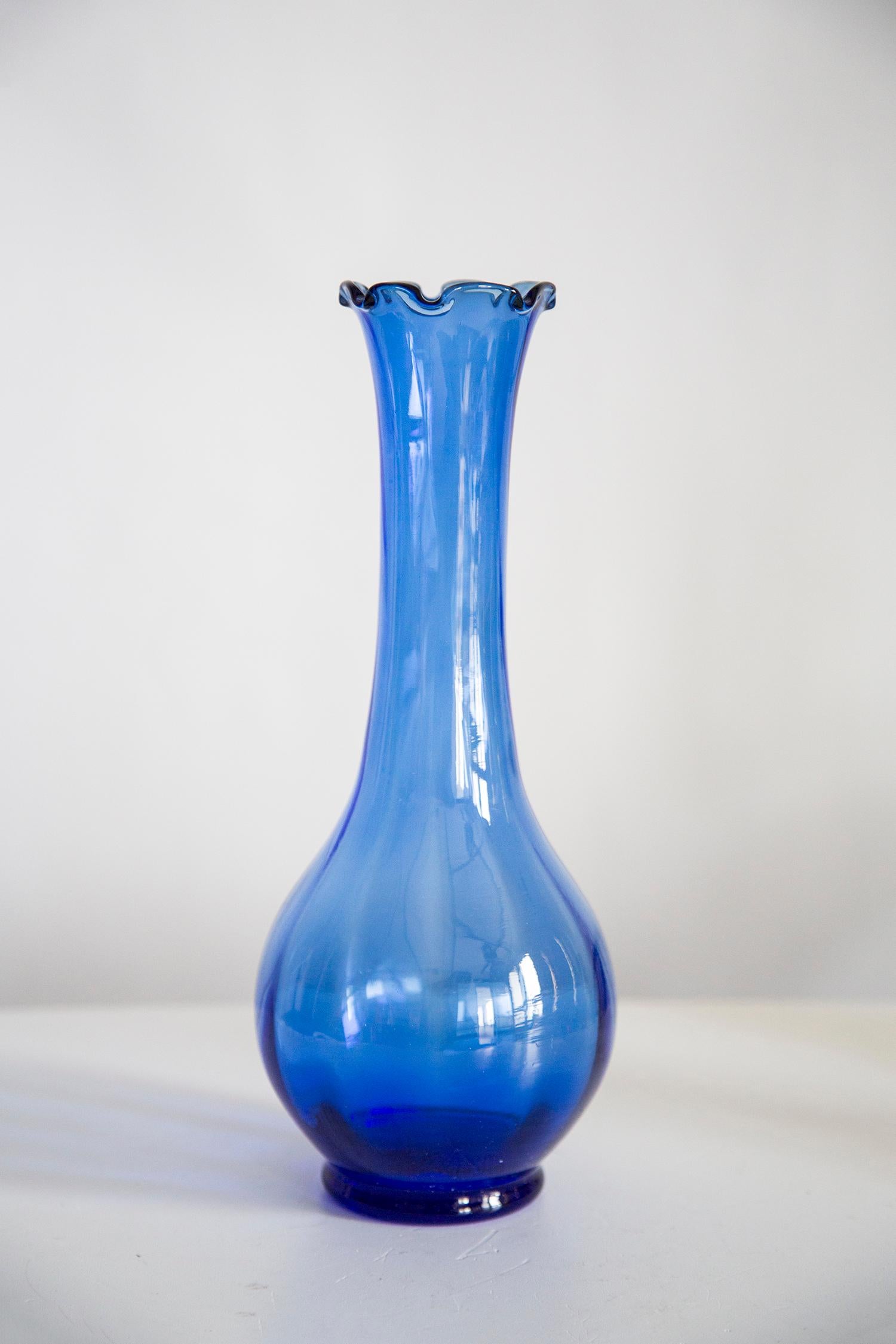 20th Century Mid Century Vintage Blue Artistic Glass Vase, Europe, 1970s For Sale
