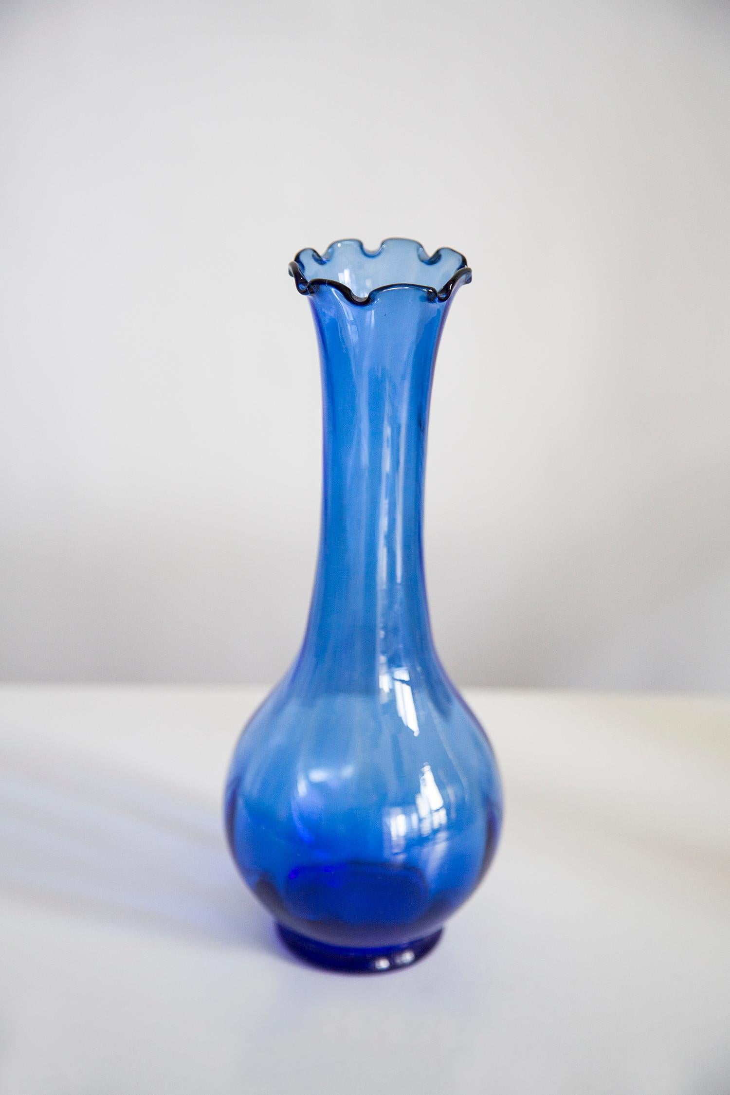 Mid Century Vintage Blue Artistic Glass Vase, Europe, 1970s For Sale 1