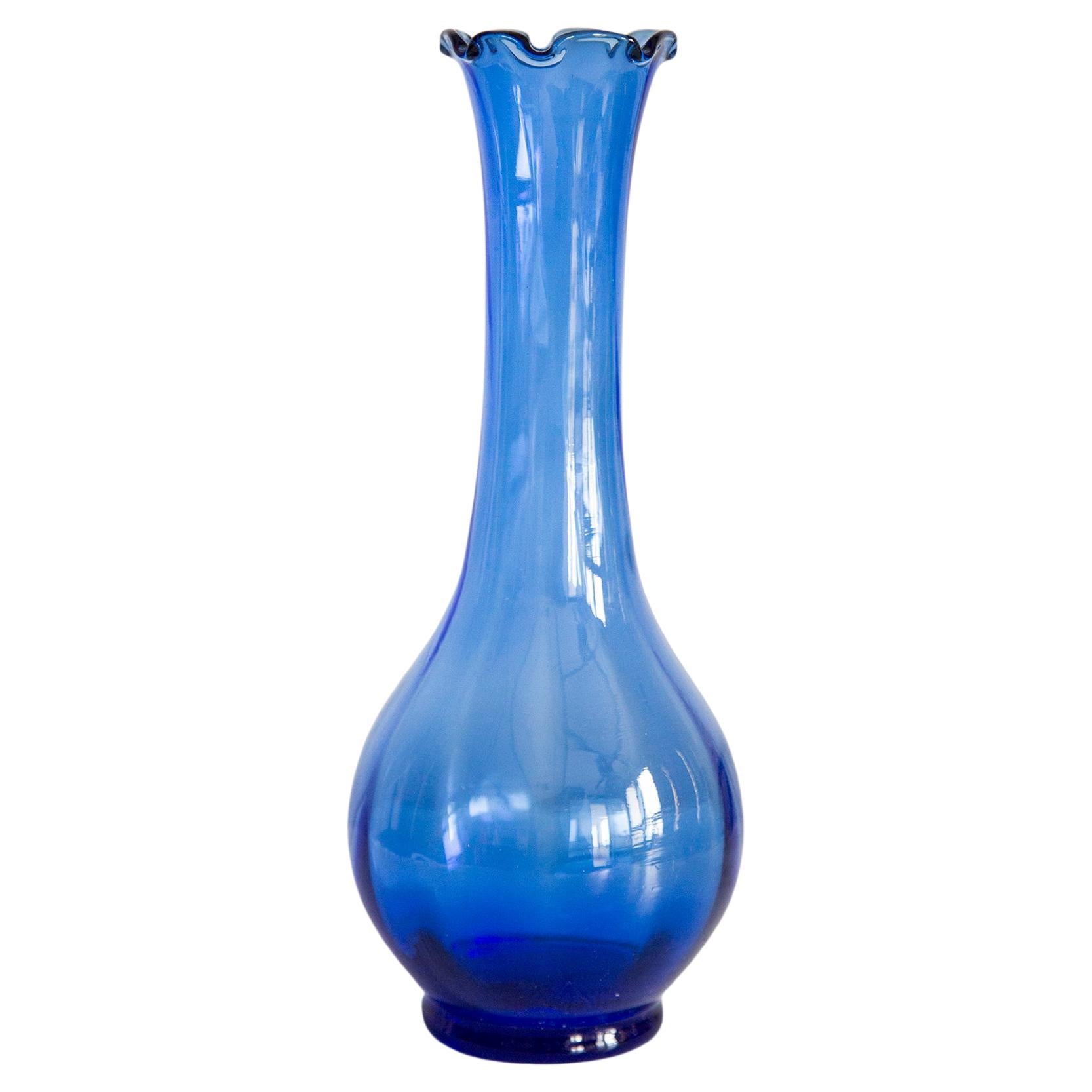 Mid Century Vintage Blue Artistic Glass Vase, Europe, 1970s For Sale