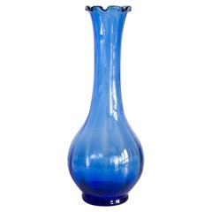 Jarrón de cristal artístico azul Mid Century Vintage, Europa, años 70