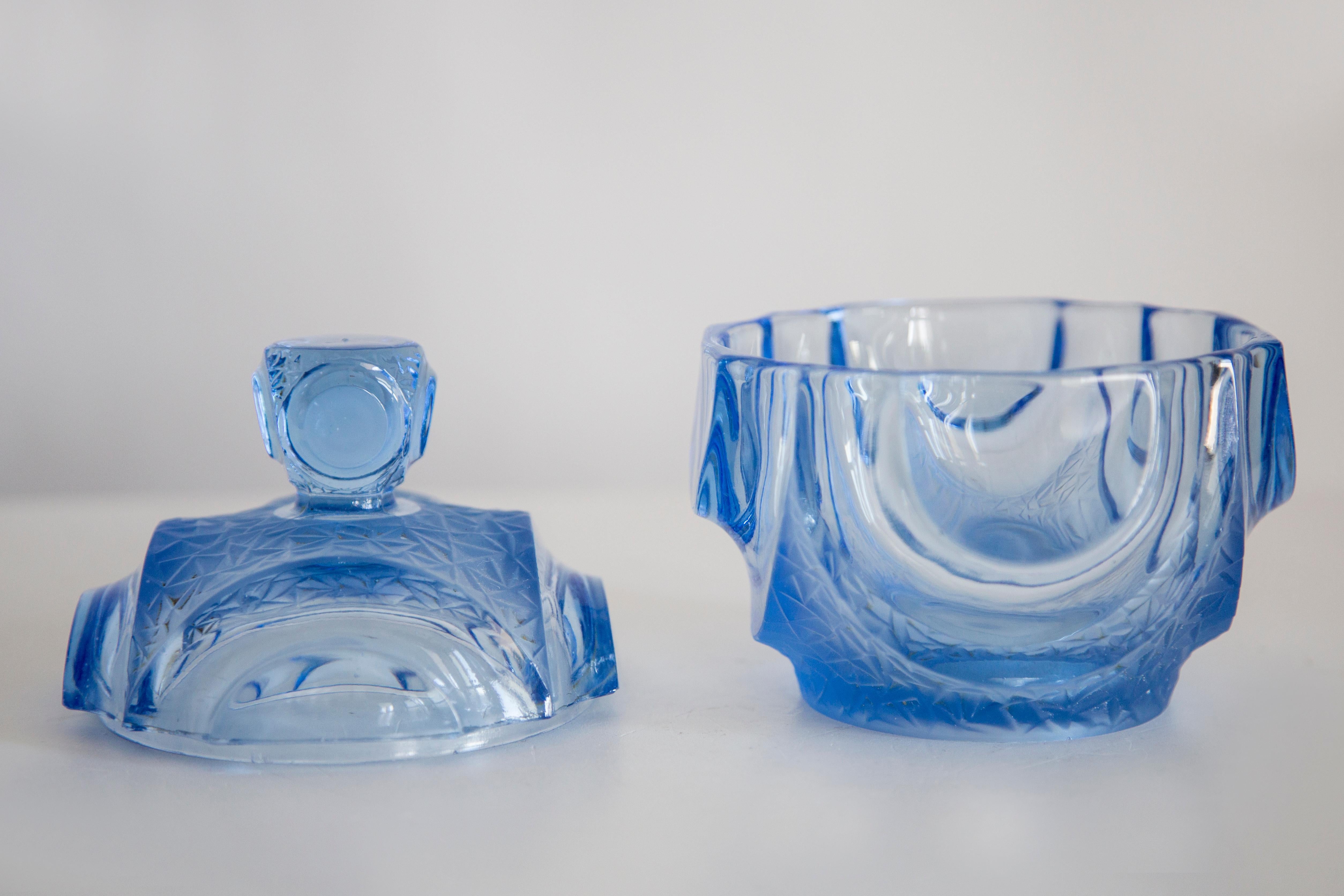 Blaue Kristallglas-Zuckerdose aus der Jahrhundertmitte, Italien, 1960er Jahre 4