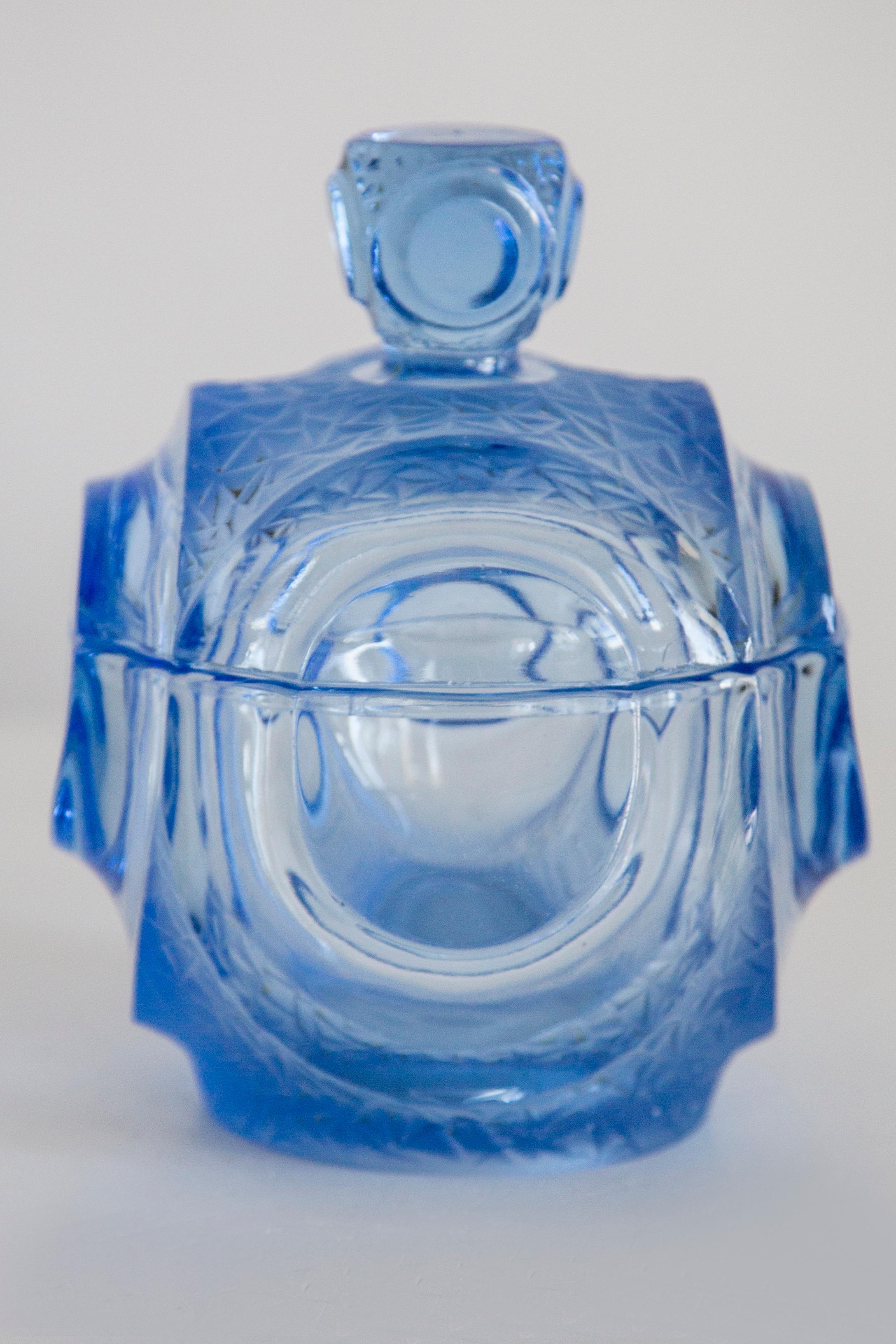 Blaue Kristallglas-Zuckerdose aus der Jahrhundertmitte, Italien, 1960er Jahre 1