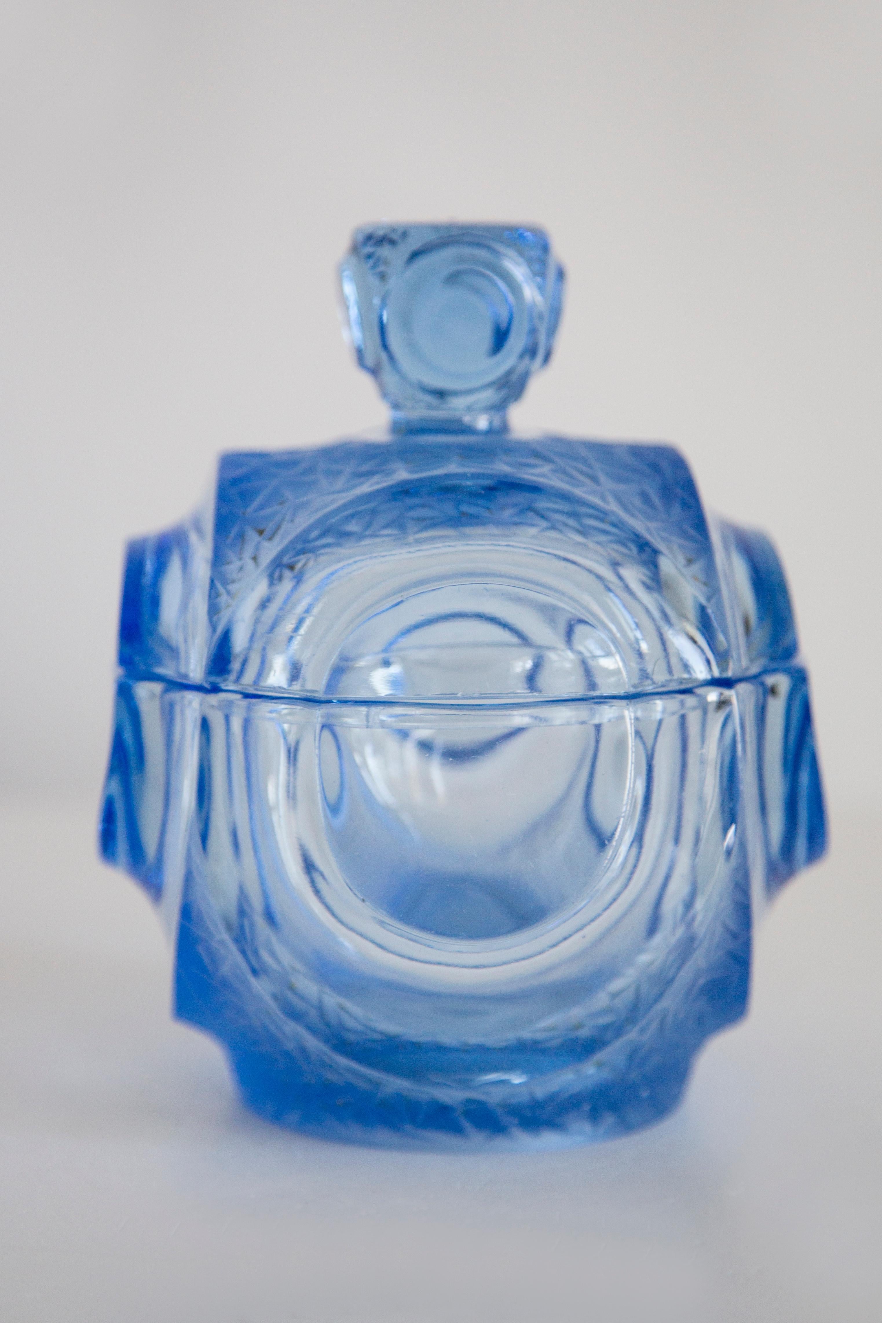 Blaue Kristallglas-Zuckerdose aus der Jahrhundertmitte, Italien, 1960er Jahre 2