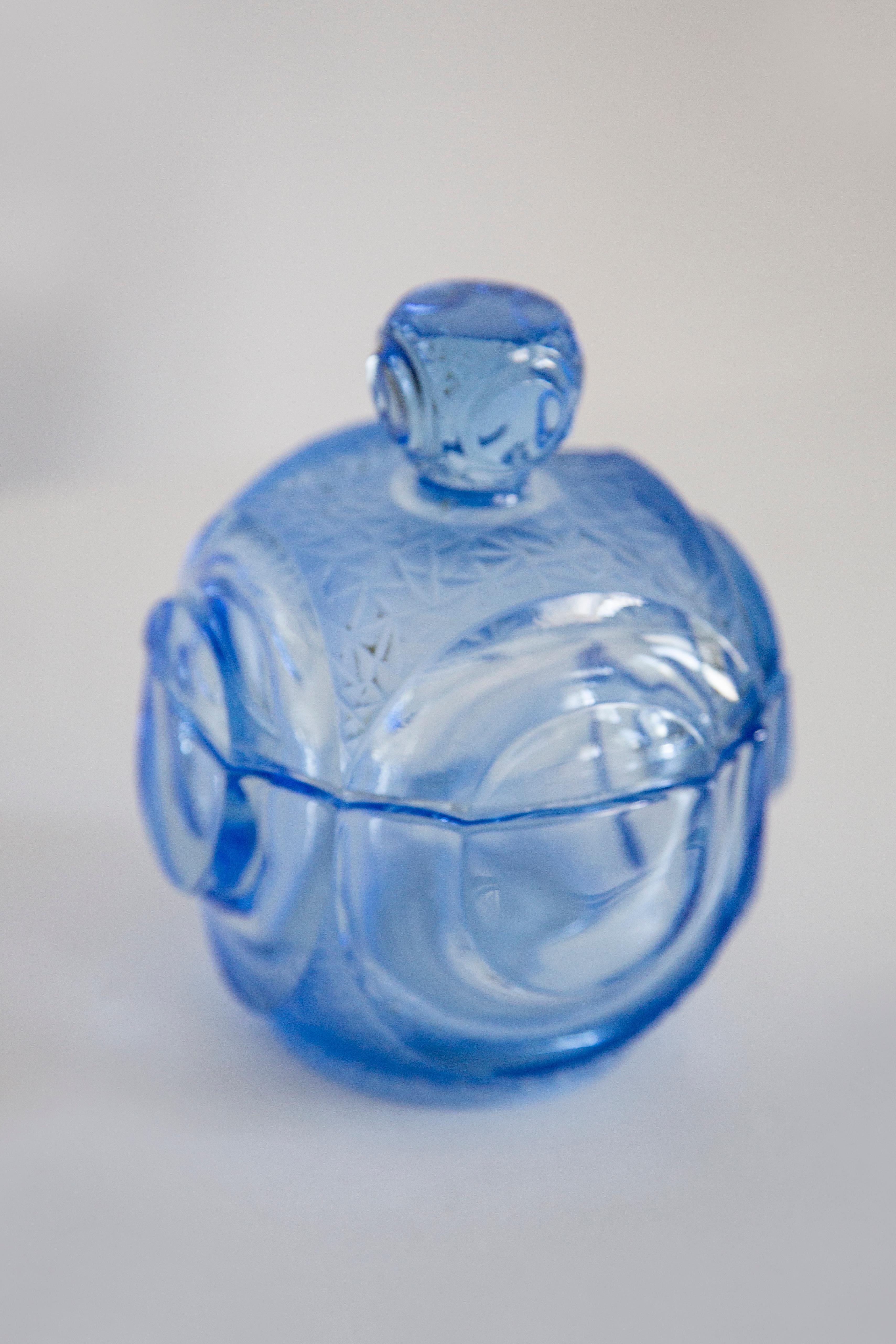 Blaue Kristallglas-Zuckerdose aus der Jahrhundertmitte, Italien, 1960er Jahre 3