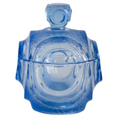 Mid Century Vintage Blue Crystal Glass Sugar Bowl, Italy, 1960s