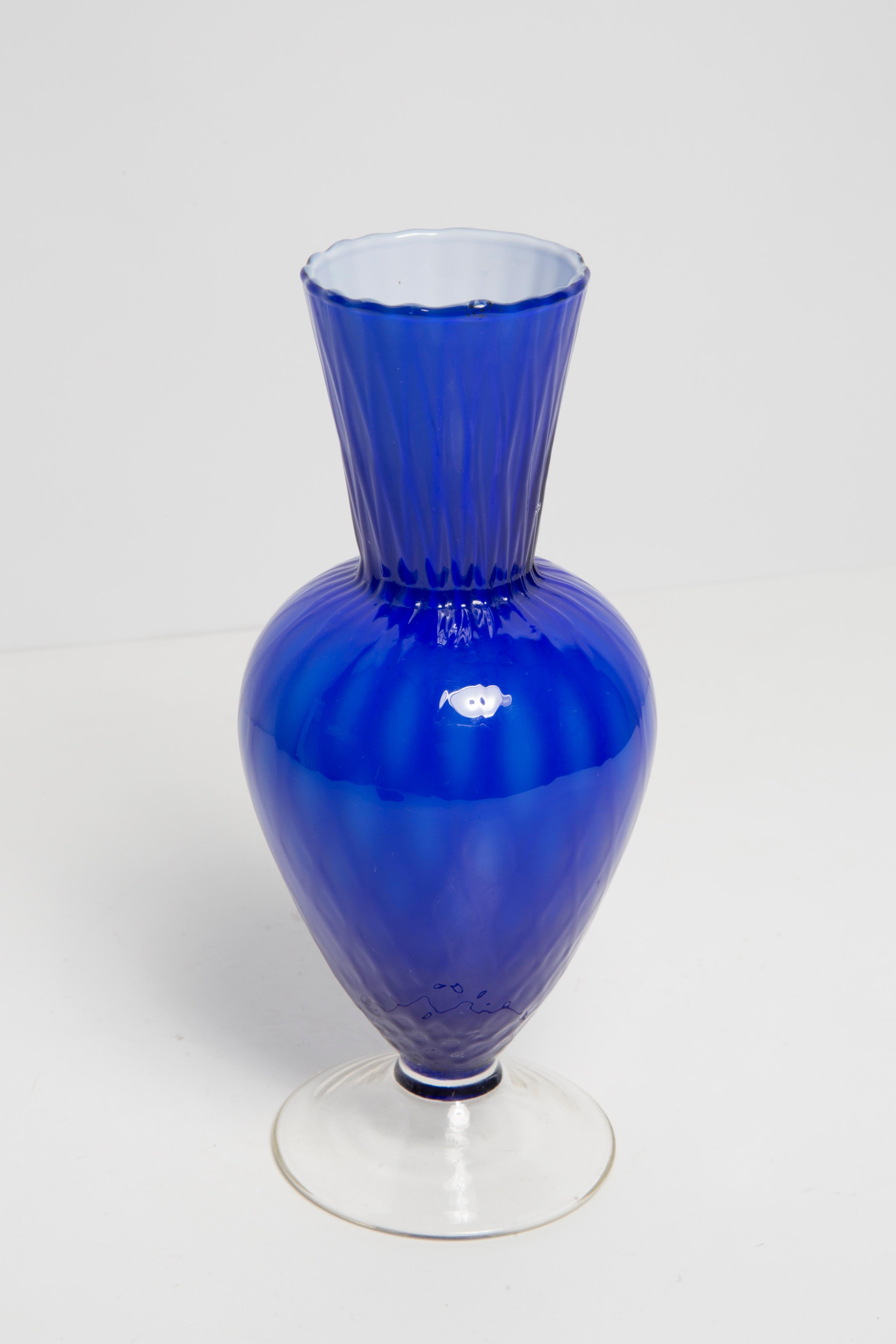 Mid-Century Modern Mid Century Vintage Blue Decorative Glass Vase, Europe, 1960s For Sale