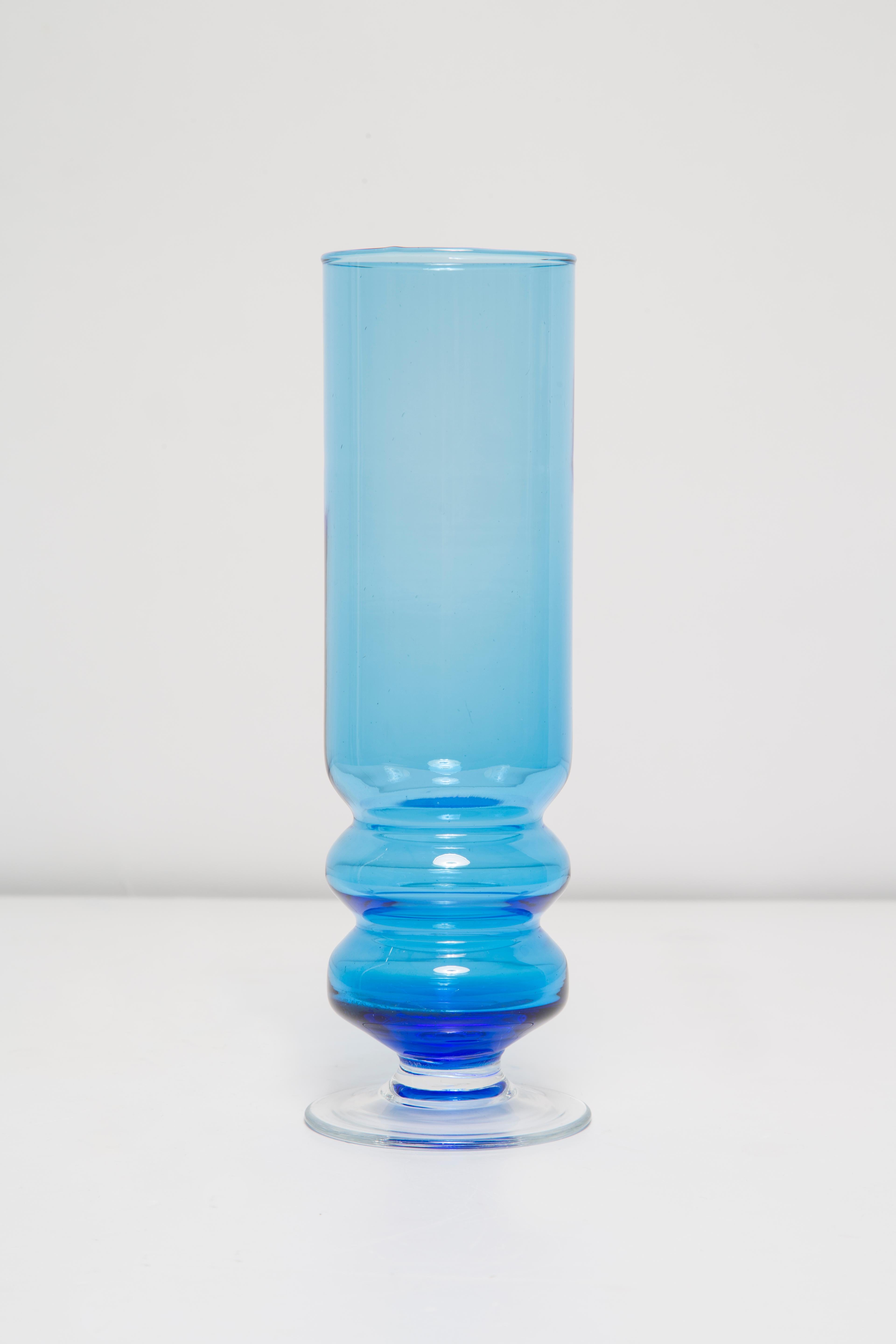 Polish Mid Century Vintage Blue Decorative Glass Vase, Europe, 1960s For Sale