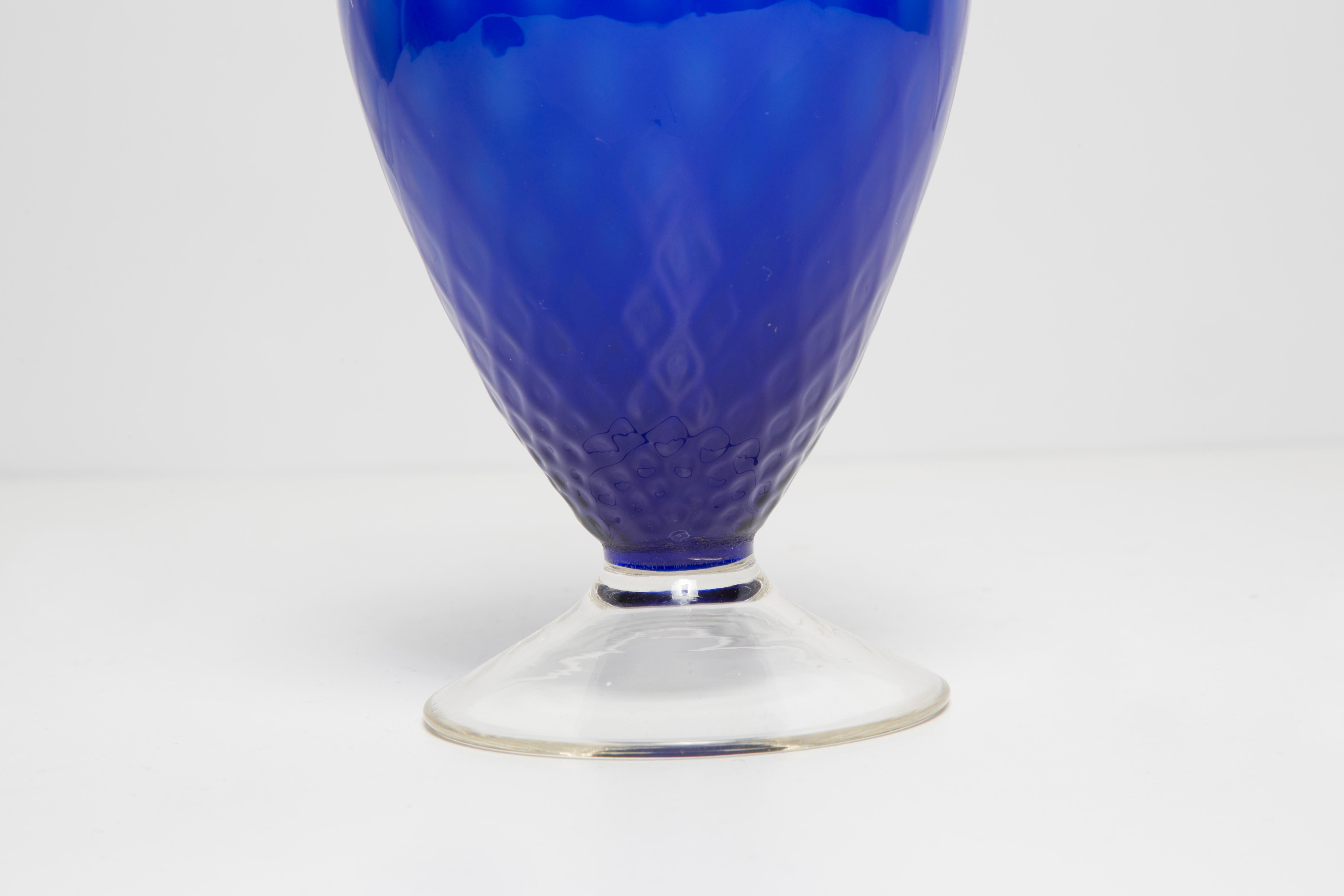 Mid Century Vintage Blue Decorative Glass Vase, Europe, 1960s For Sale 1