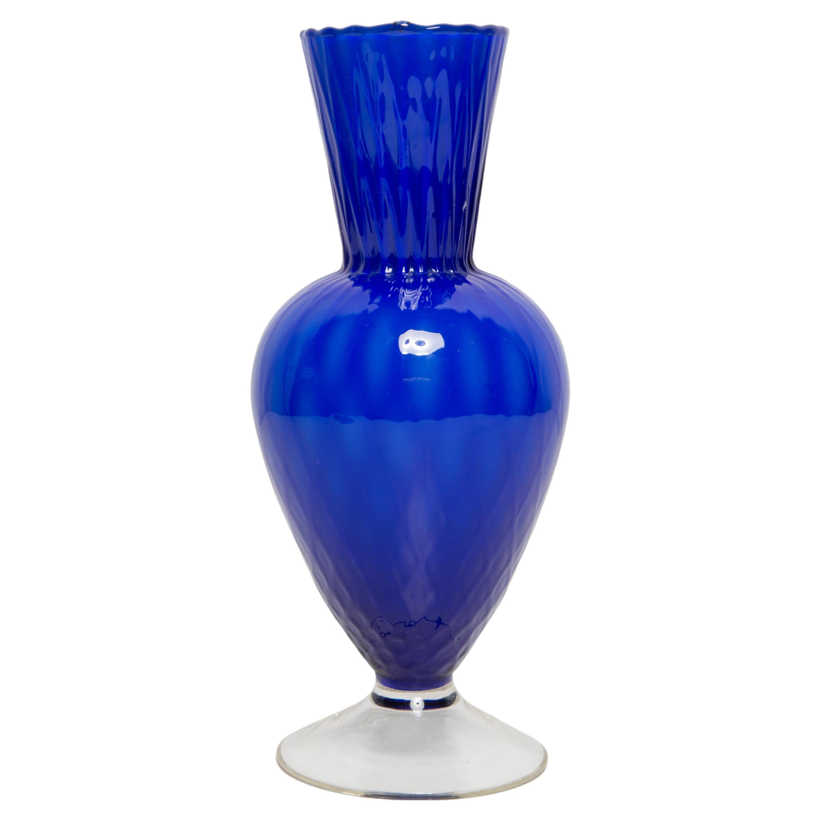 Mid Century Vintage Blue Decorative Glass Vase, Europe, 1960s For Sale