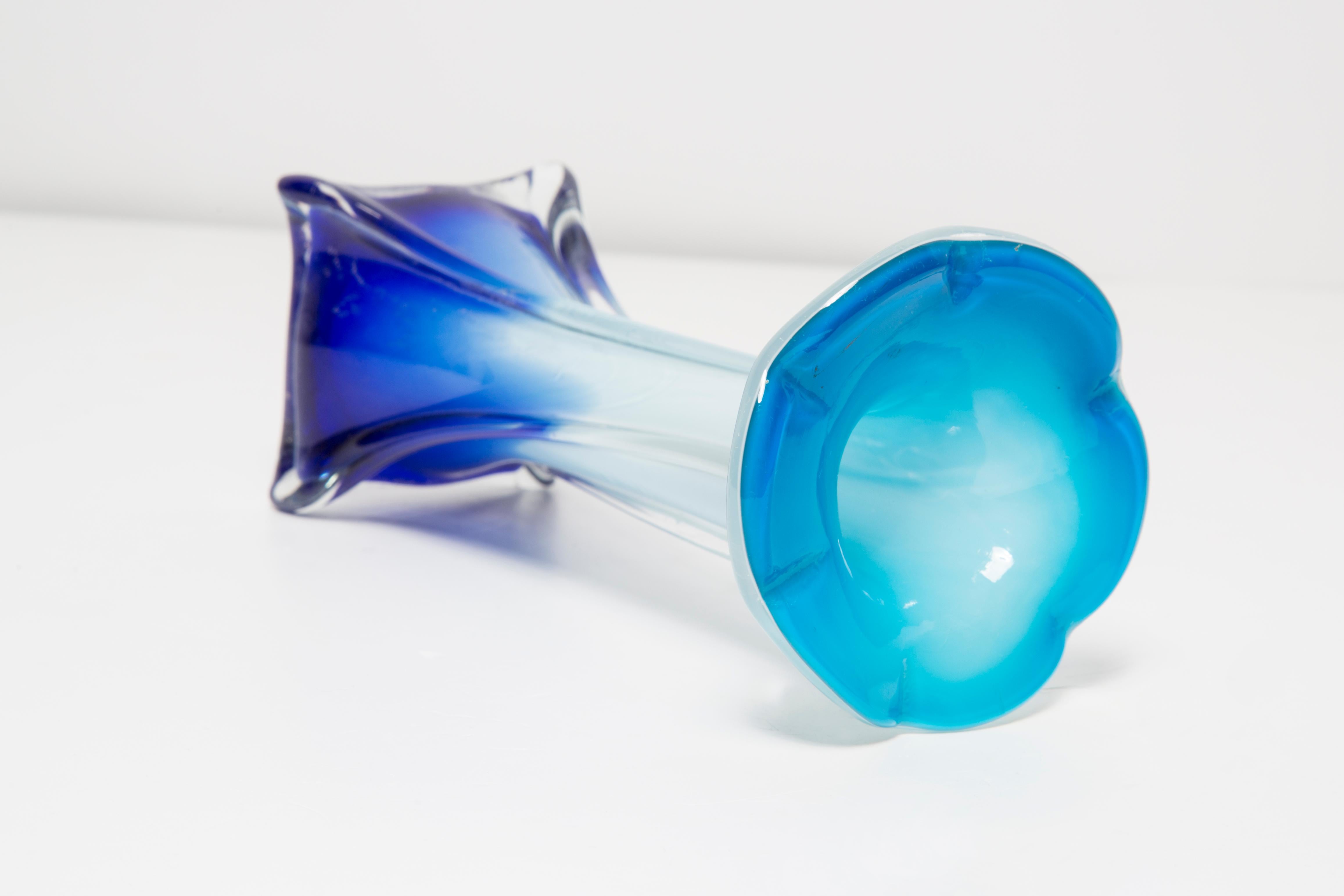 Mid Century Vintage Blue Decorative Murano Glass Calla Vase, Europe, 1960s For Sale 4