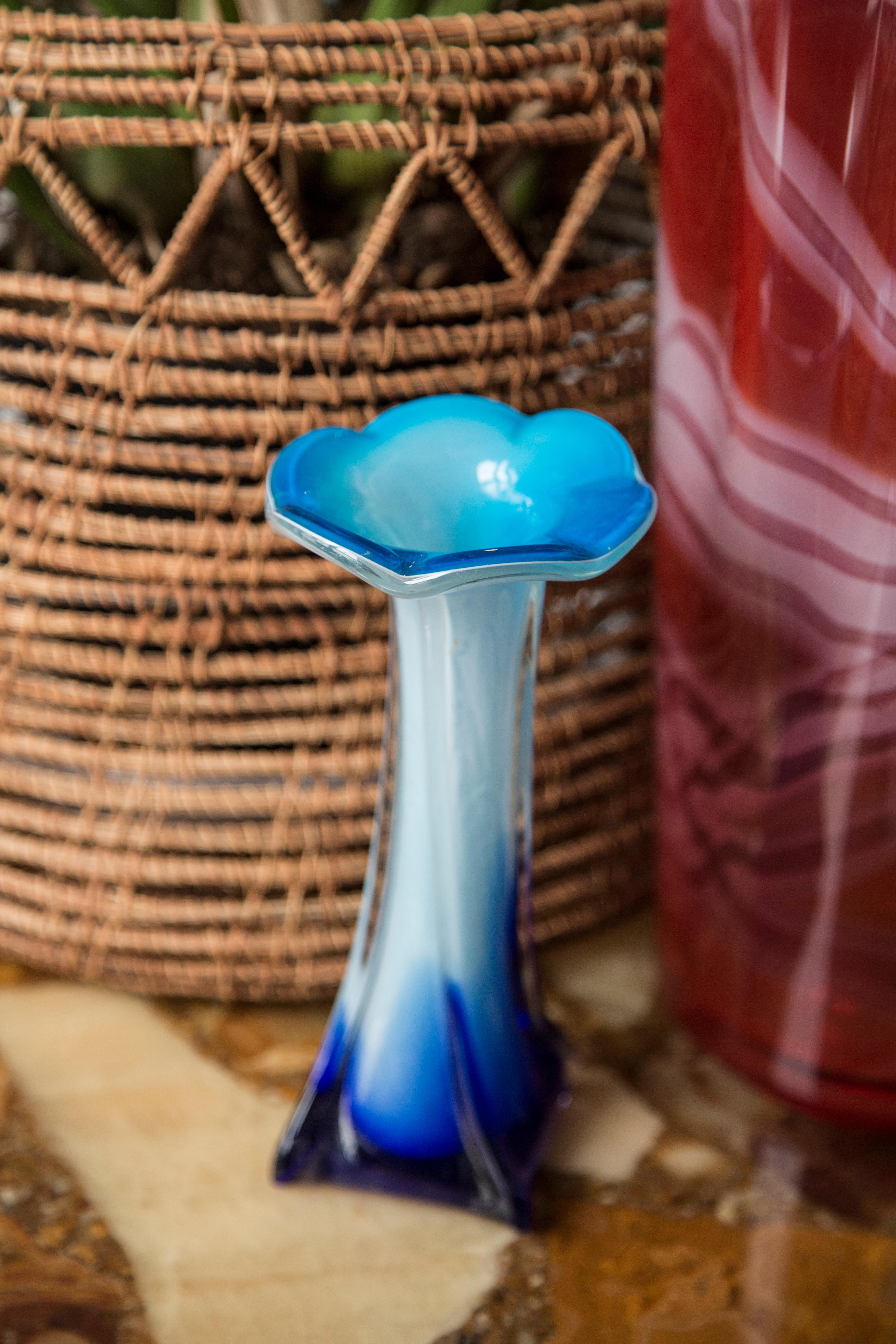 Mid-Century Modern Mid Century Vintage Blue Decorative Murano Glass Calla Vase, Europe, 1960s For Sale