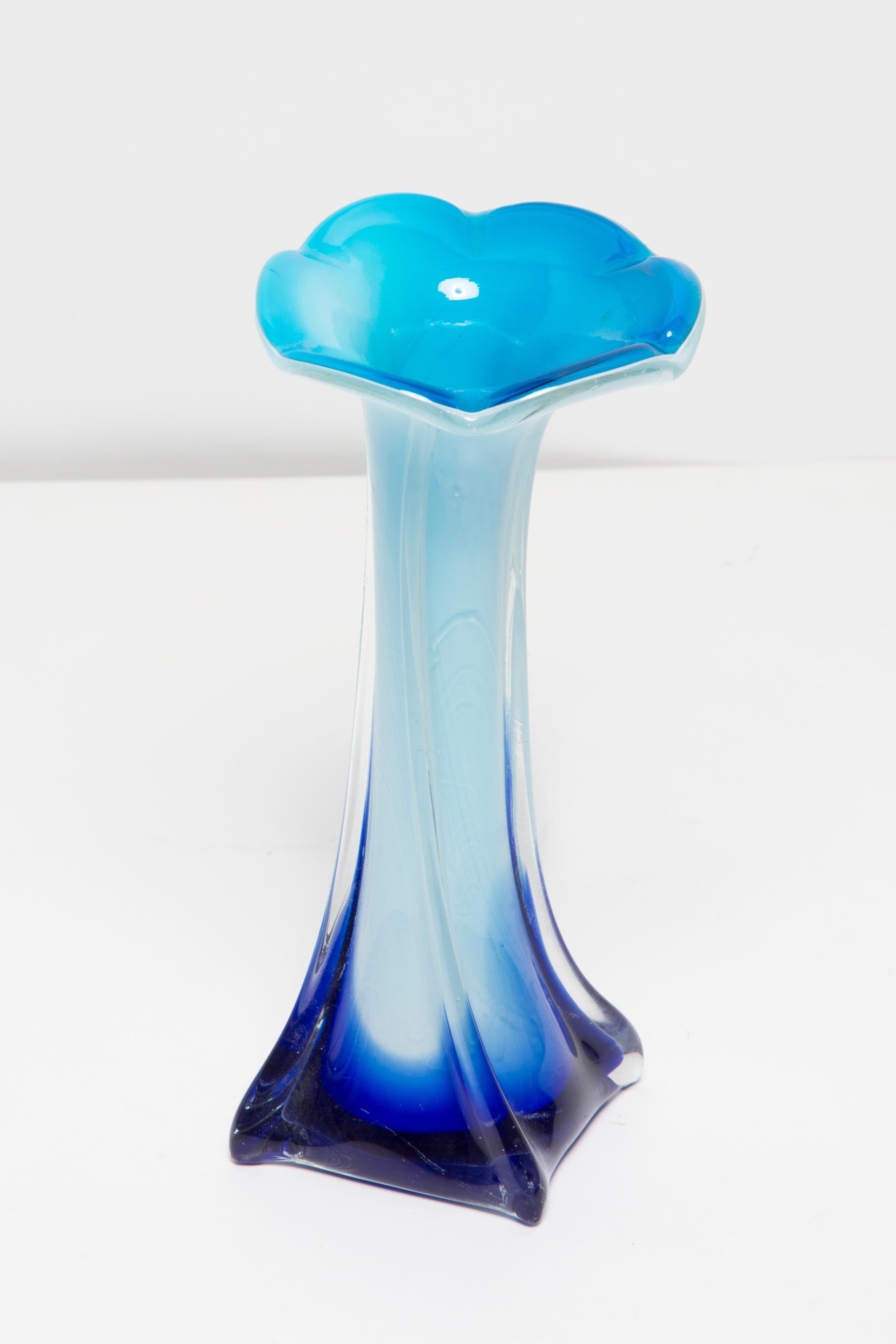 20th Century Mid Century Vintage Blue Decorative Murano Glass Calla Vase, Europe, 1960s For Sale