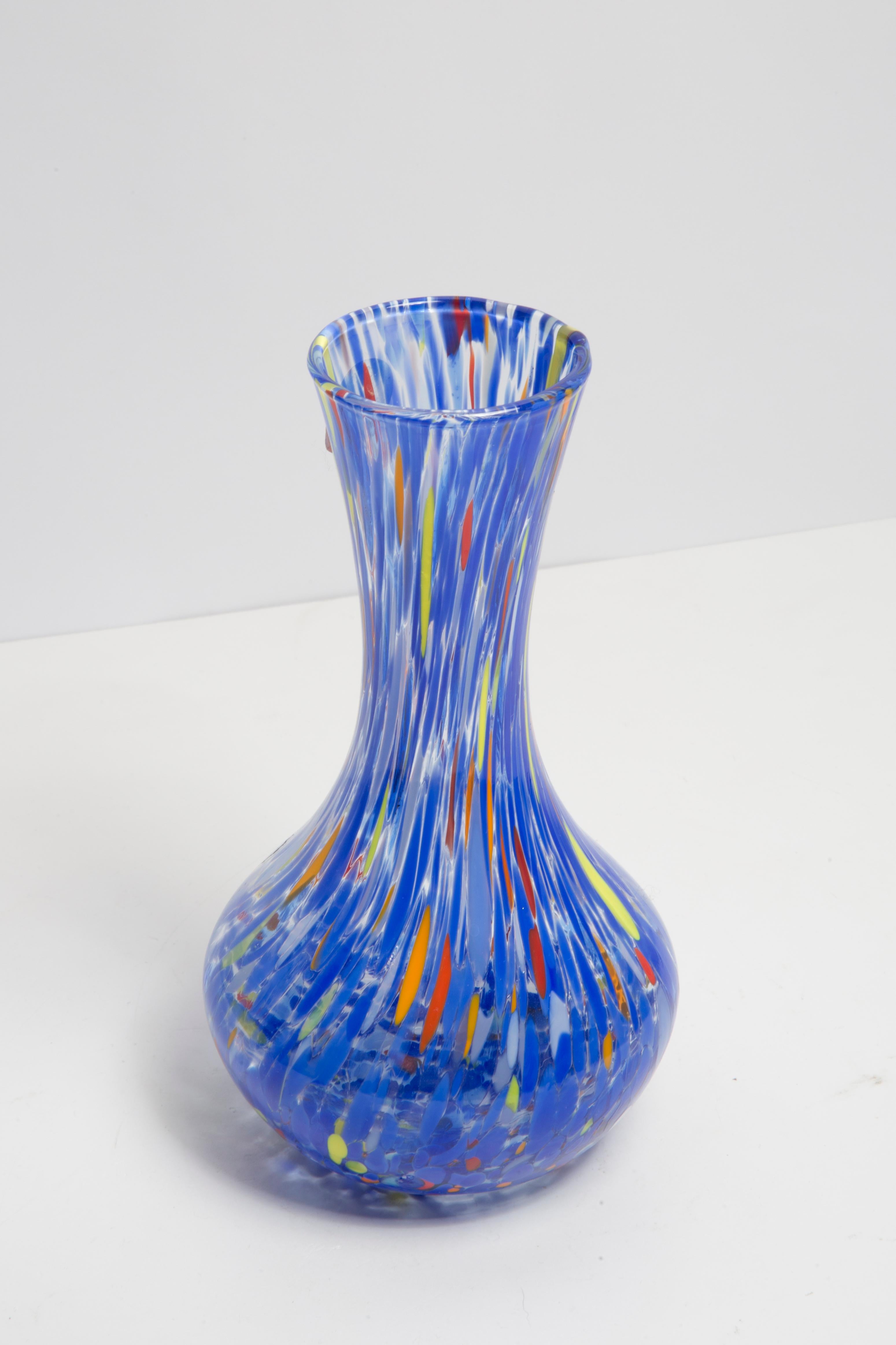 20th Century Mid Century Vintage Blue Dots Small Murano Vase, Italy, 1960s For Sale