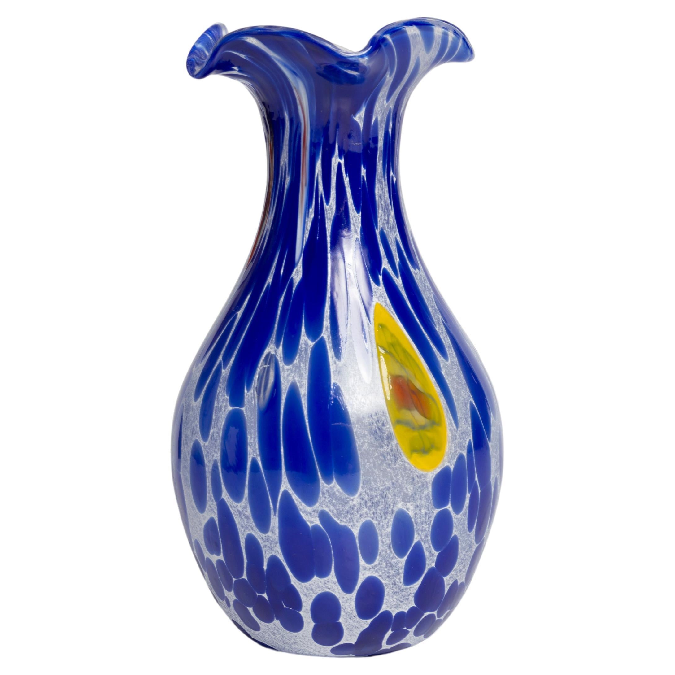 Mid Century Vintage Blue Dots Small Murano Vase, Italy, 1960s For Sale