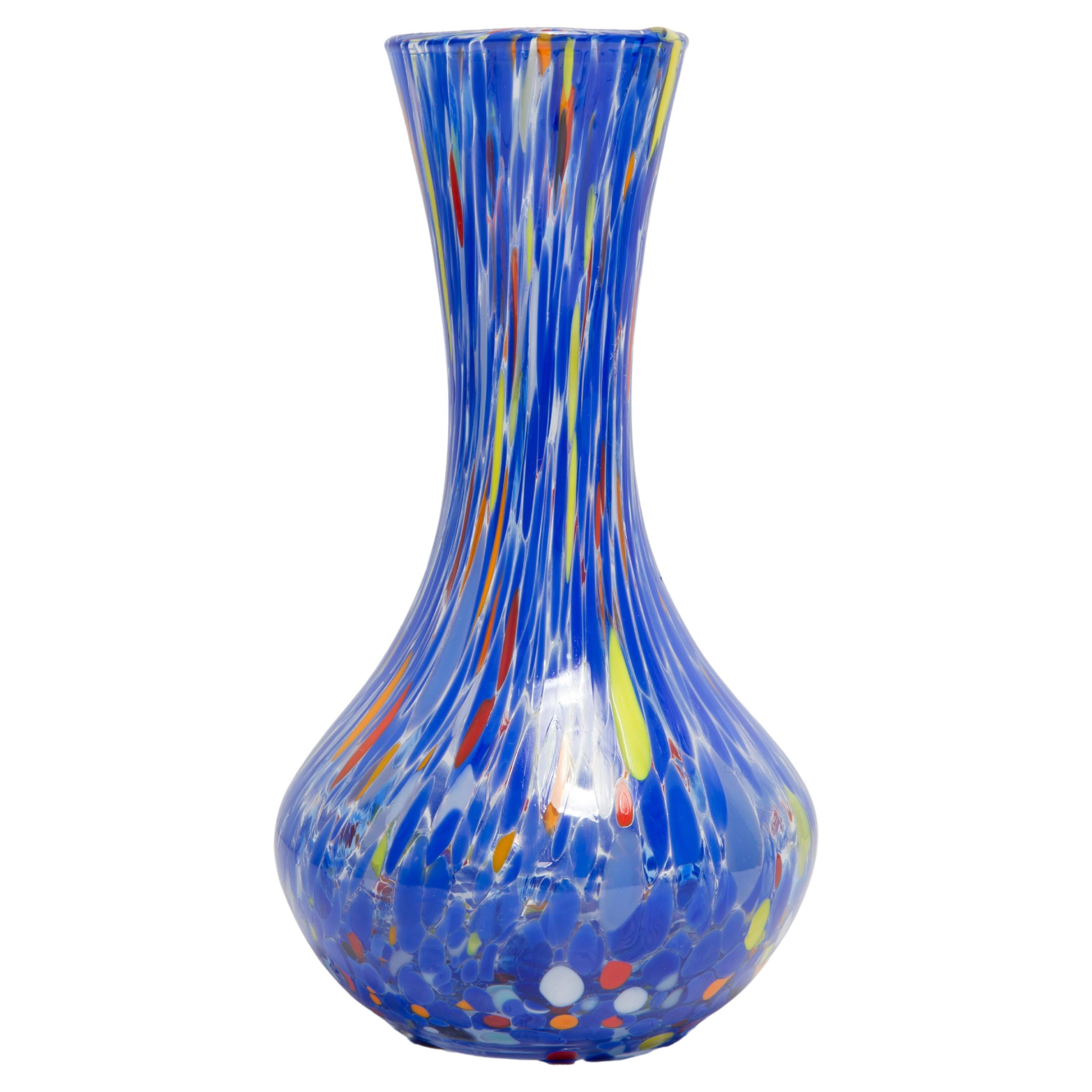 Petit vase de Murano vintage à pois bleus, Italie, années 1960 en vente