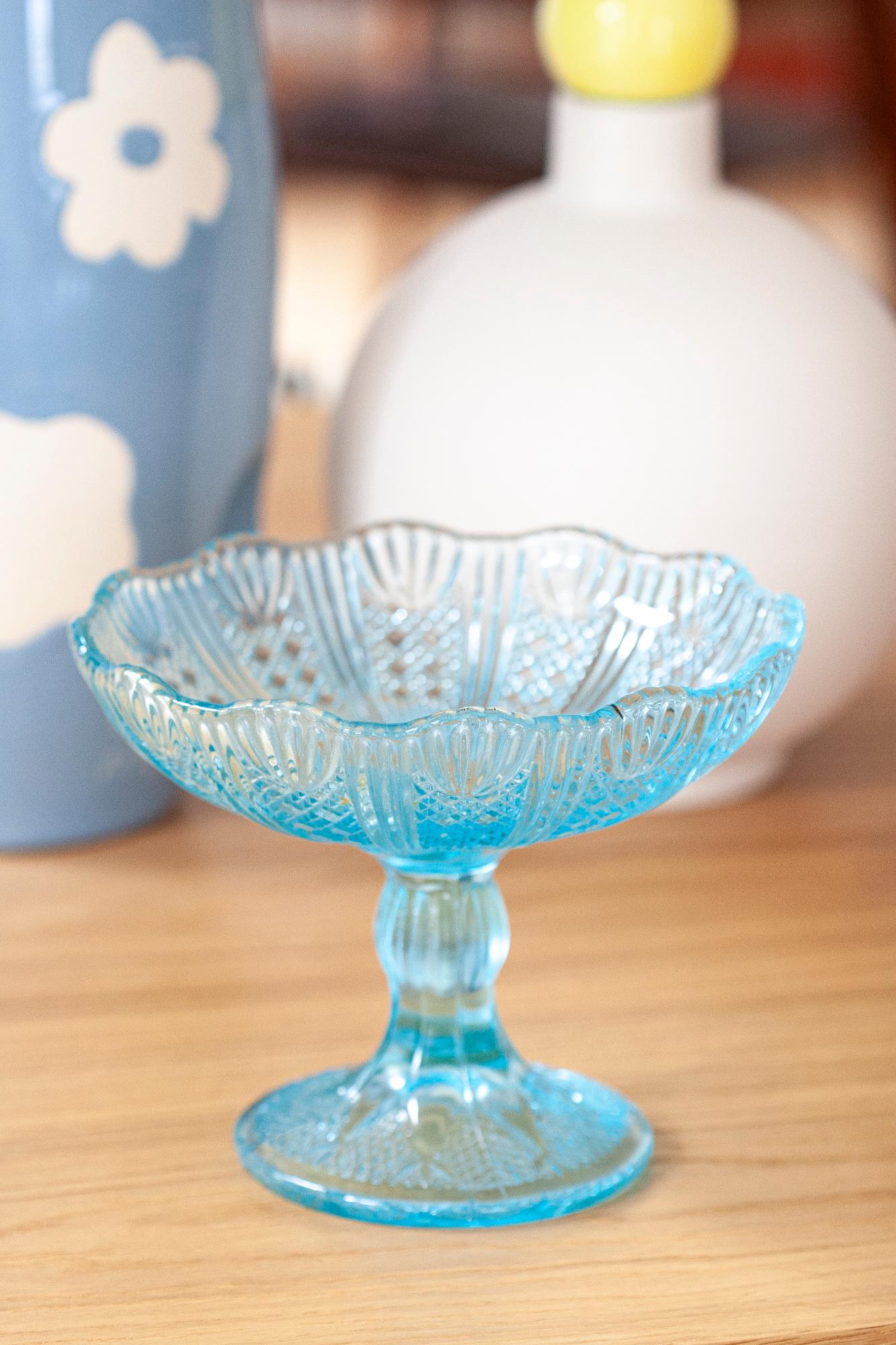 Italian Mid Century Vintage Blue Glass Sugar or Fruit Bowl, Italy, 1960s For Sale