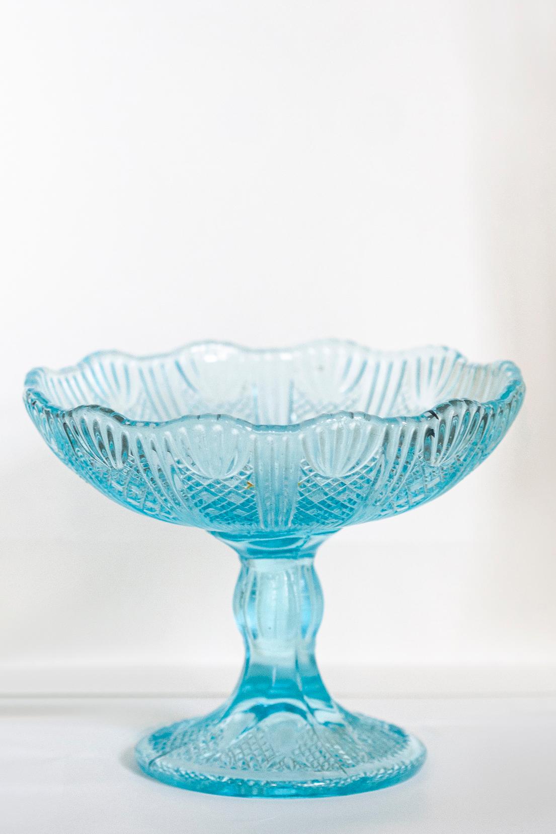 Crystal Mid Century Vintage Blue Glass Sugar or Fruit Bowl, Italy, 1960s For Sale