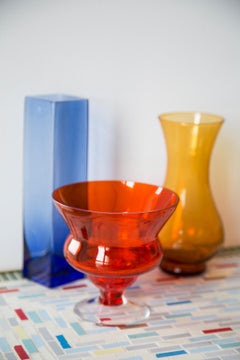 Vaso di vetro blu vintage di metà secolo, Europa, anni '60