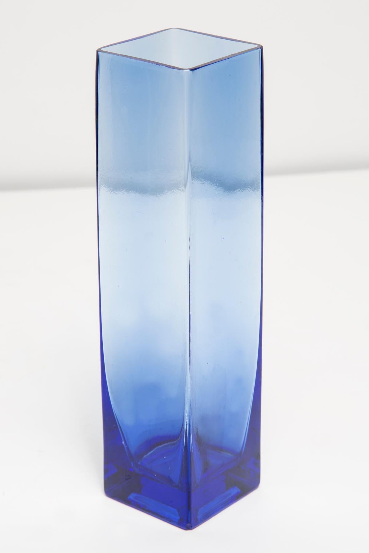 Mid Century Vintage Blue Glass Vase, Europe, 1960s For Sale 2
