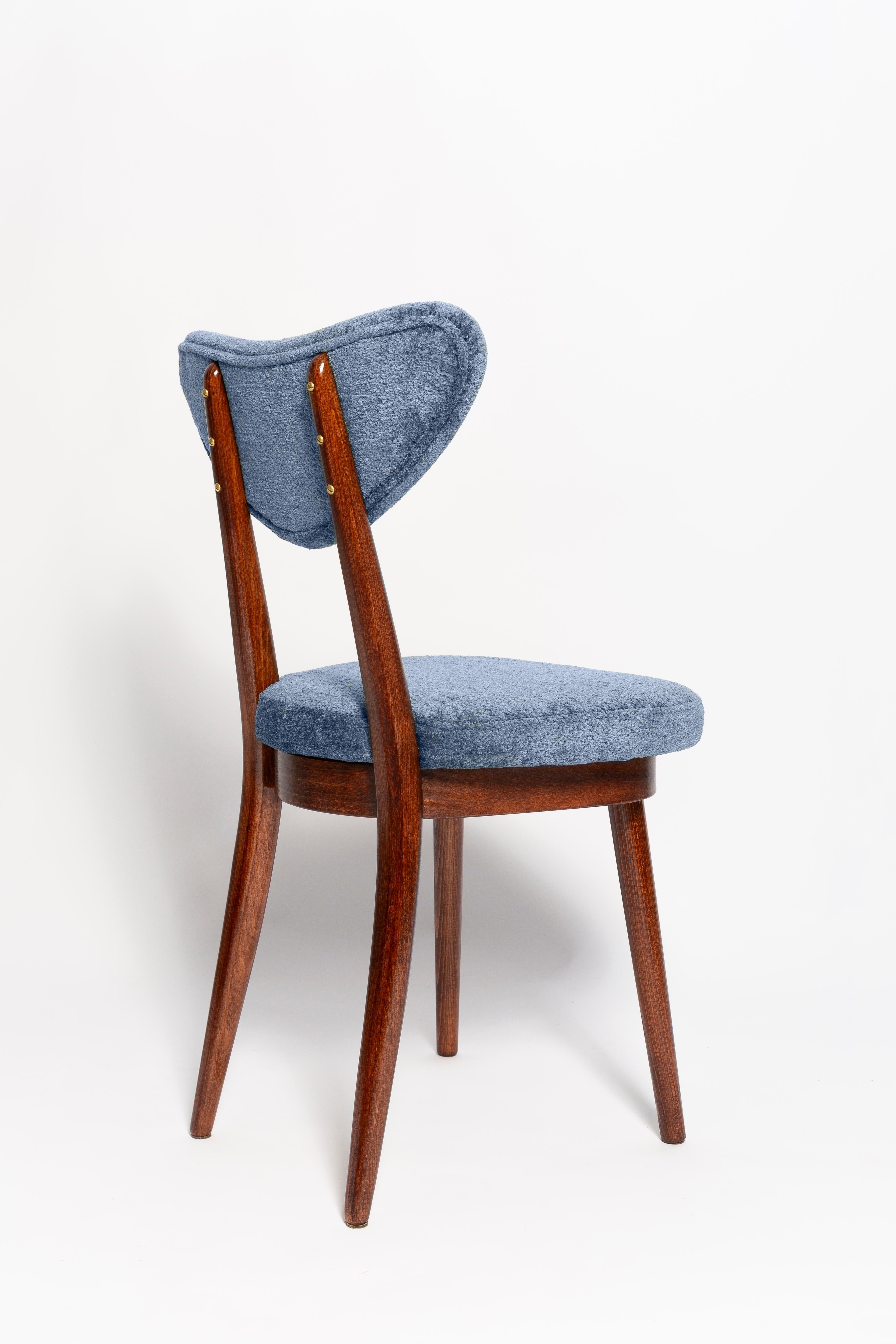 Polish Mid Century Vintage Blue Heart Velvet Chair, Europe, 1960s For Sale