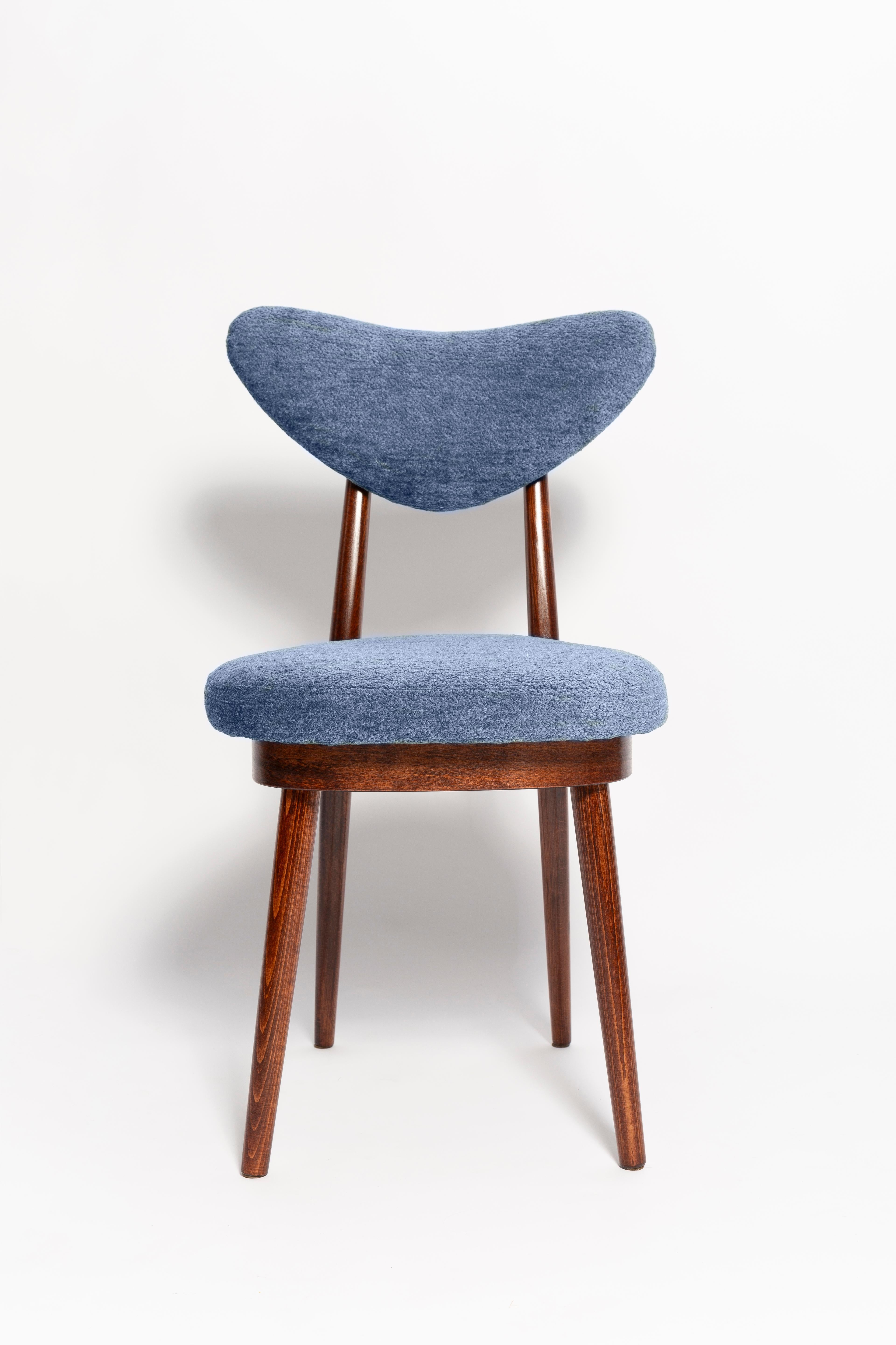 20th Century Mid Century Vintage Blue Heart Velvet Chair, Europe, 1960s For Sale