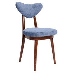 Mid Century Used Blue Heart Velvet Chair, Europe, 1960s
