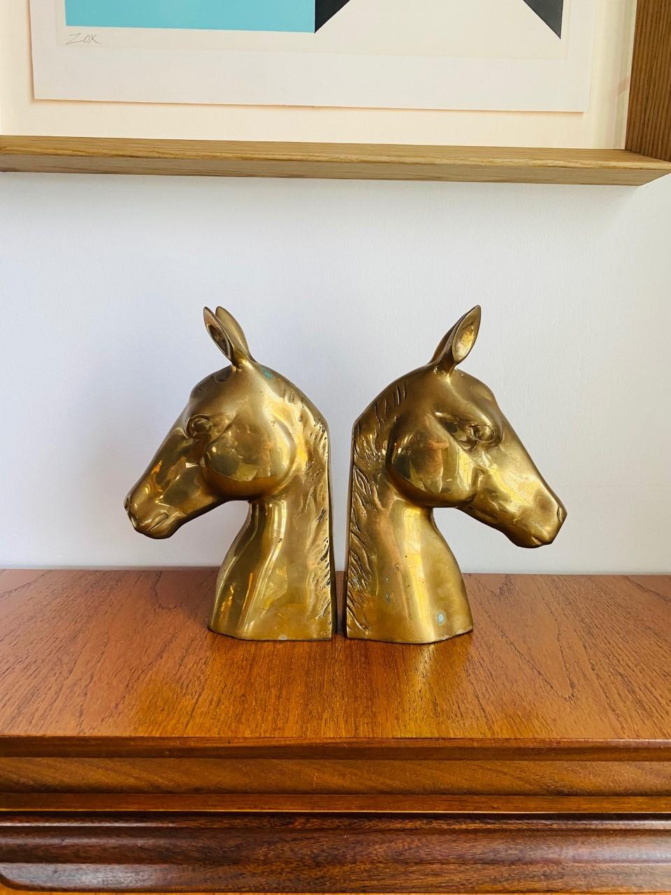 Mid-Century Vintage Brass Horse Head Bookends 3