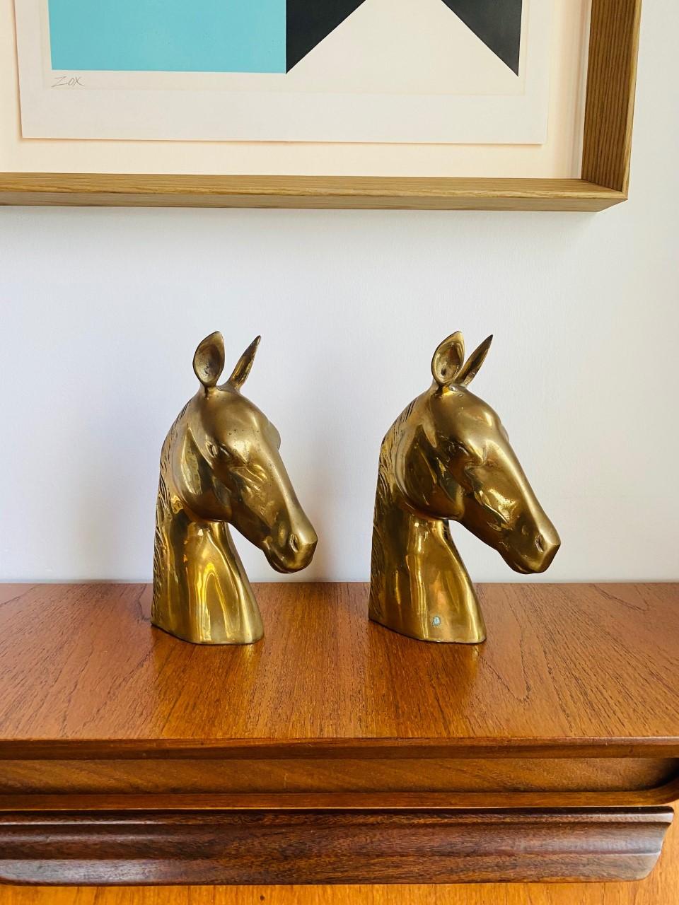 Mid-Century Vintage Brass Horse Head Bookends 4