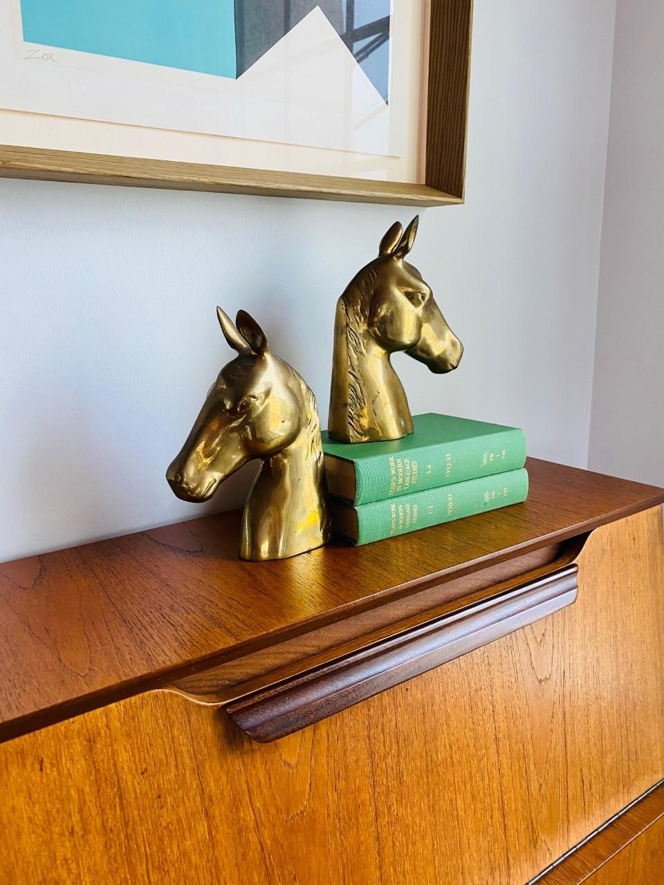 Mid-Century Vintage Brass Horse Head Bookends 5